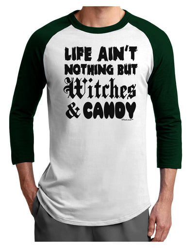 Witches and Candy Adult Raglan Shirt-TooLoud-White-Forest-X-Small-Davson Sales