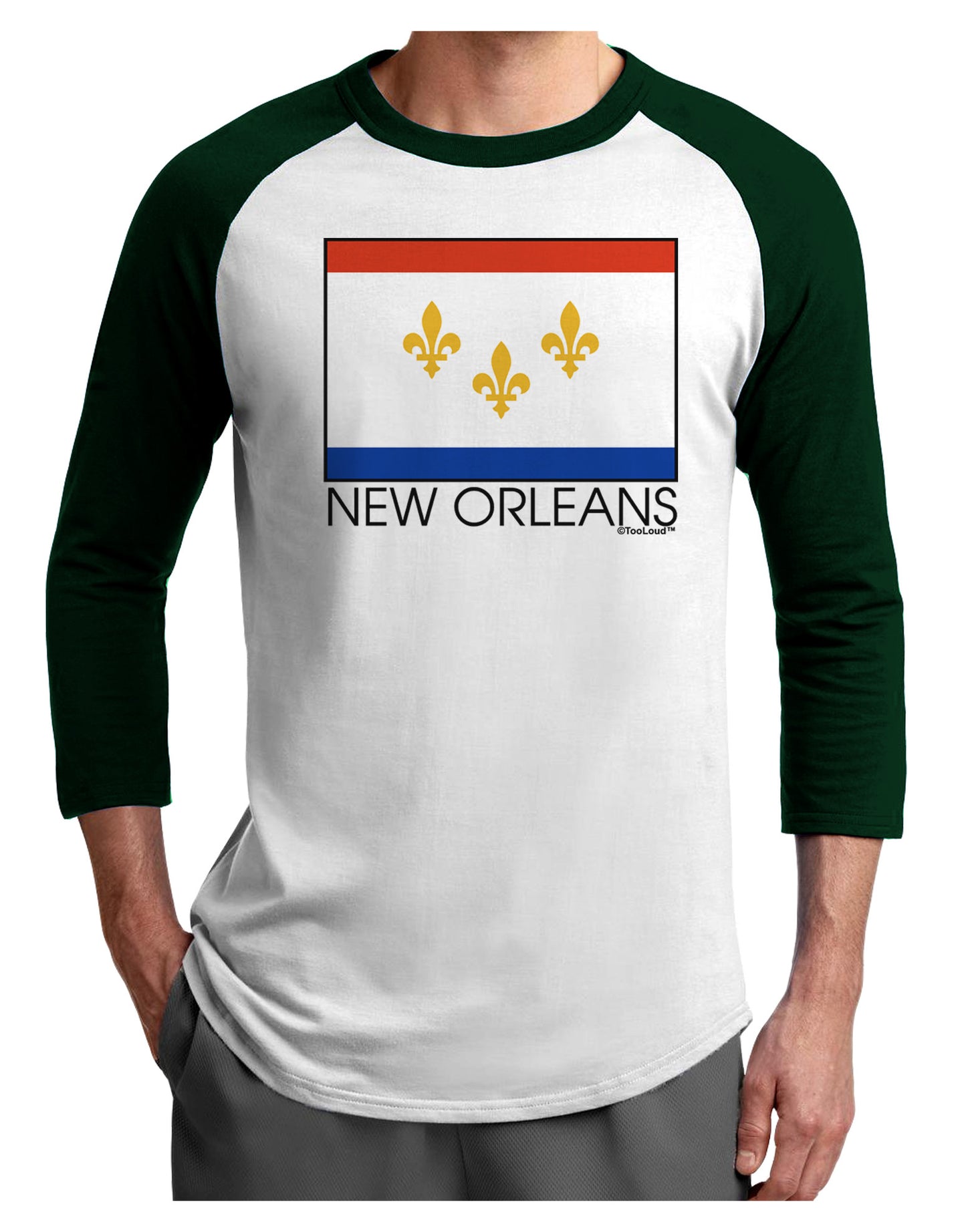 New Orleans Louisiana Flag Text Adult Raglan Shirt-TooLoud-White-Forest-X-Small-Davson Sales