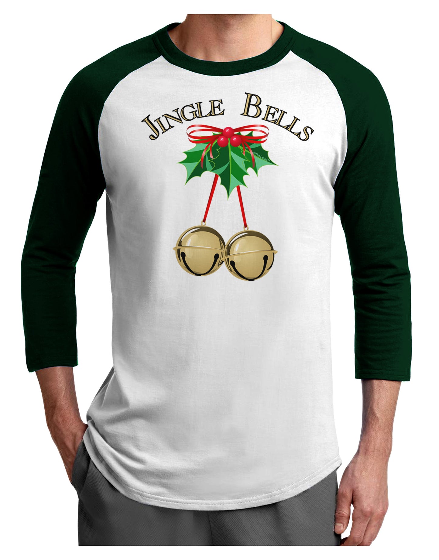 Jingle Bells Adult Raglan Shirt by-Raglan Shirt-TooLoud-White-Forest-X-Small-Davson Sales