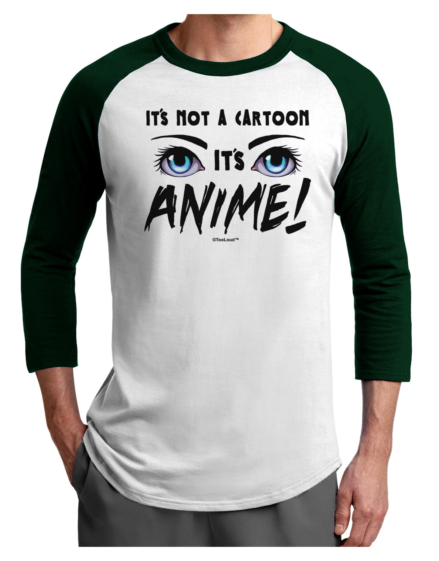Not A Cartoon Eyes Blue Adult Raglan Shirt-TooLoud-White-Forest-X-Small-Davson Sales