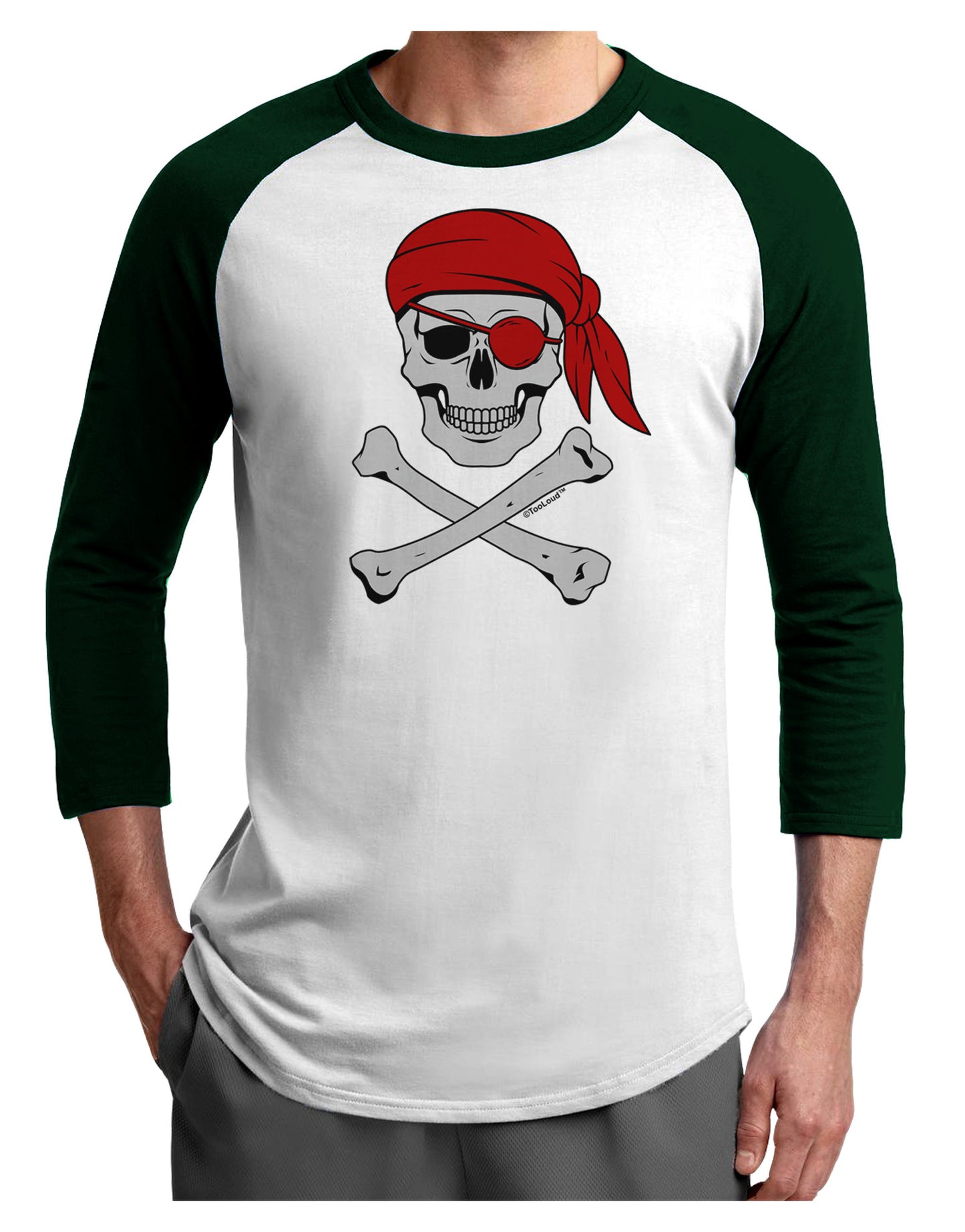 Pirate Skull Adult Raglan Shirt-Raglan Shirt-TooLoud-White-Forest-X-Small-Davson Sales