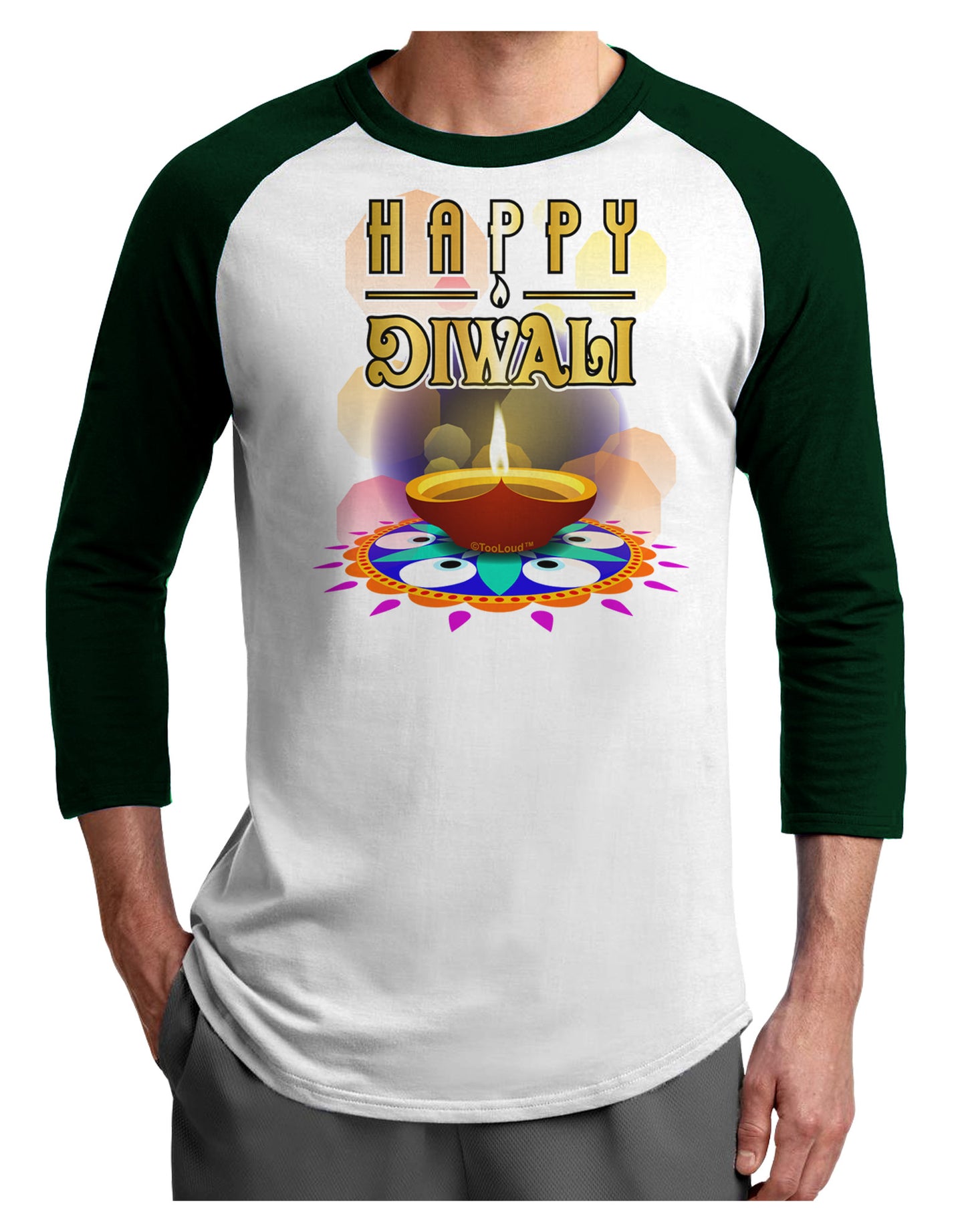 Happy Diwali - Rangoli and Diya Adult Raglan Shirt by-Raglan Shirt-TooLoud-White-Forest-X-Small-Davson Sales
