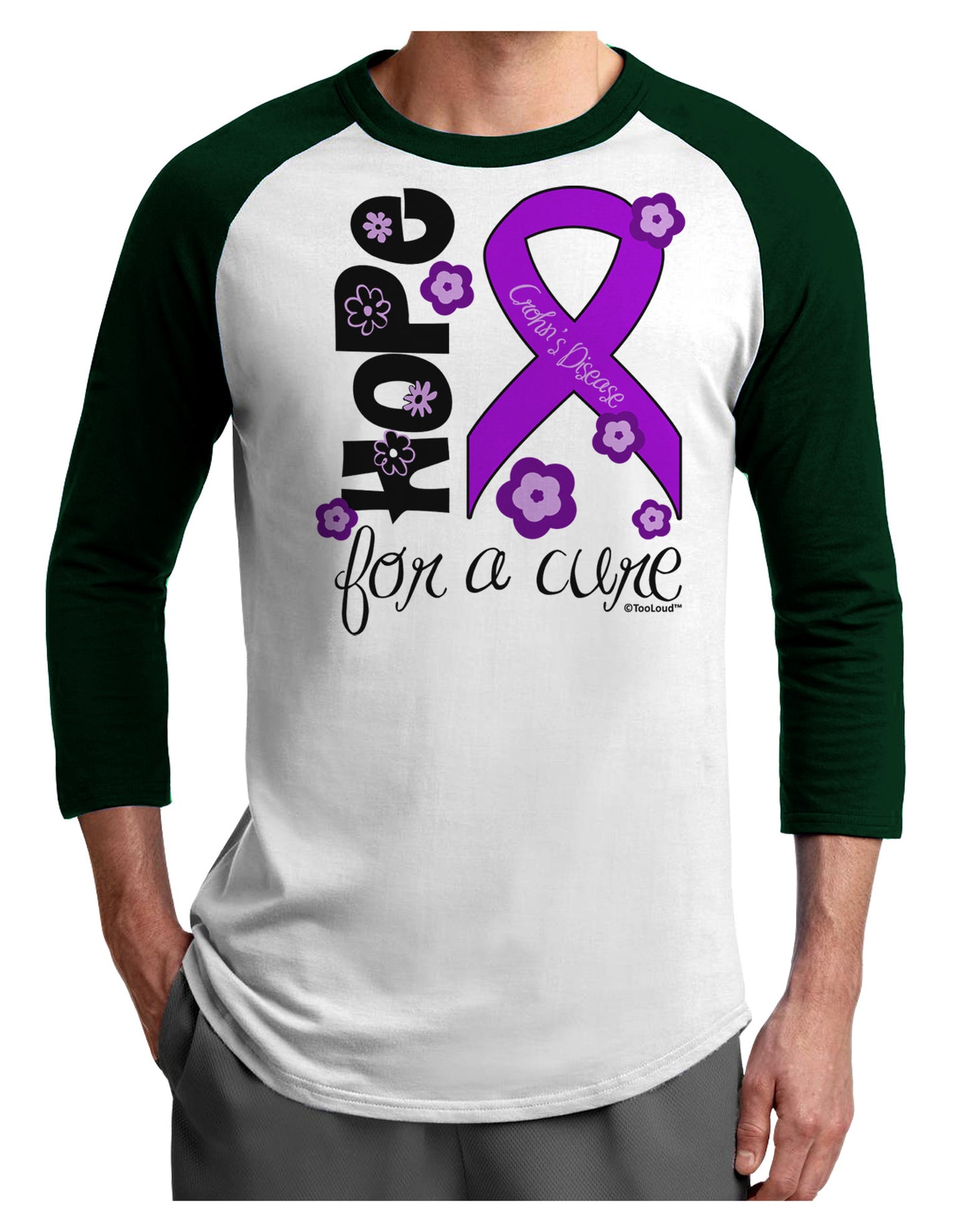 Hope for a Cure - Purple Ribbon Crohn’s Disease - Flowers Adult Raglan Shirt-TooLoud-White-Forest-X-Small-Davson Sales