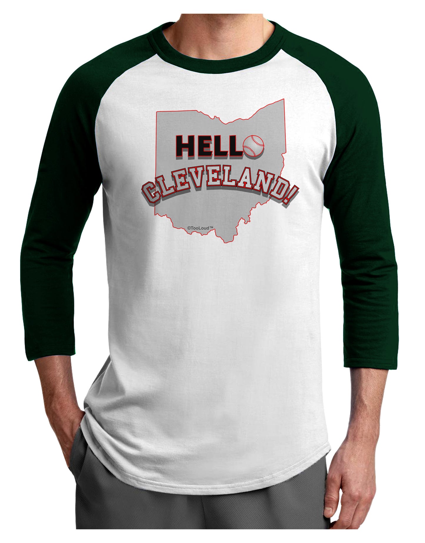 Hello Cleveland Adult Raglan Shirt-Raglan Shirt-TooLoud-White-Forest-X-Small-Davson Sales