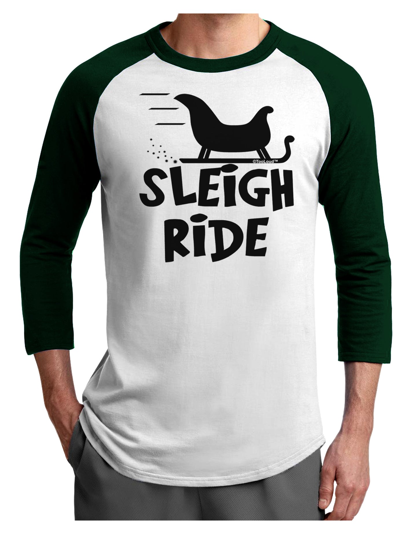 Sleigh Ride BnW Adult Raglan Shirt-TooLoud-White-Forest-X-Small-Davson Sales