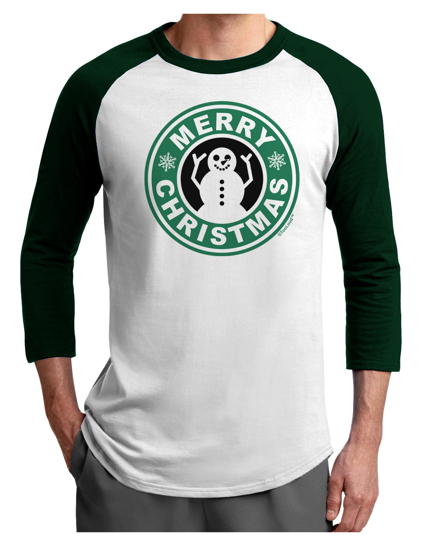 Merry Christmas Latte Logo Adult Raglan Shirt-Raglan Shirt-TooLoud-White-Forest-X-Small-Davson Sales