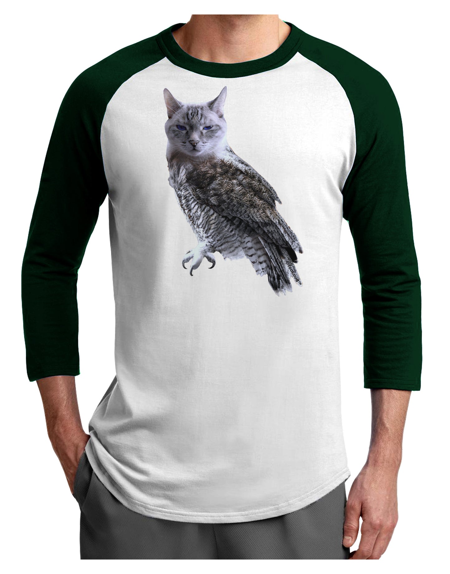 Lucky Cat Owl Adult Raglan Shirt-TooLoud-White-Forest-X-Small-Davson Sales