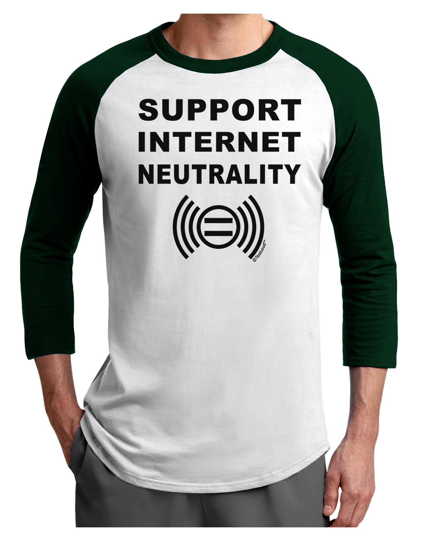 Support Internet Neutrality Adult Raglan Shirt-TooLoud-White-Forest-X-Small-Davson Sales