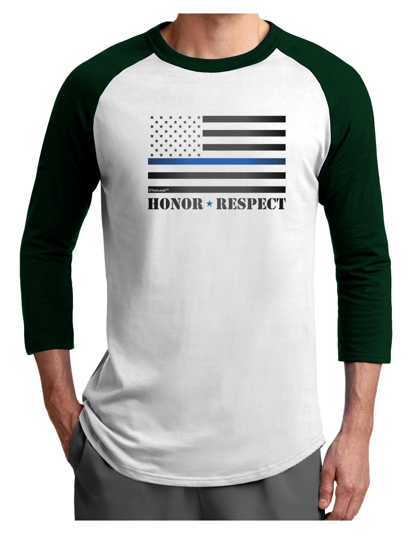 Honor Respect Blue Line Adult Raglan Shirt-Raglan Shirt-TooLoud-White-Forest-X-Small-Davson Sales