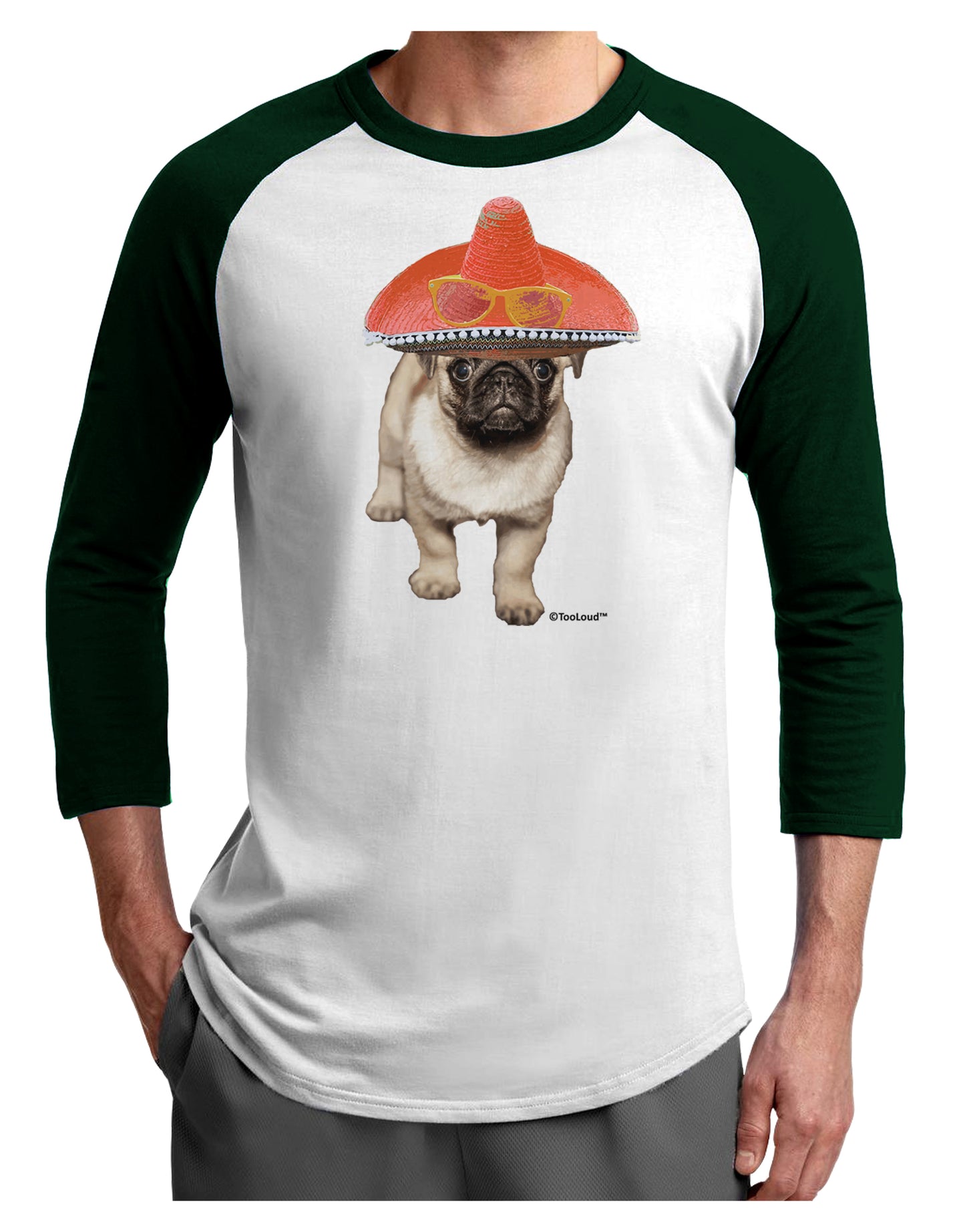 Pug Dog with Pink Sombrero Adult Raglan Shirt by TooLoud-TooLoud-White-Forest-X-Small-Davson Sales