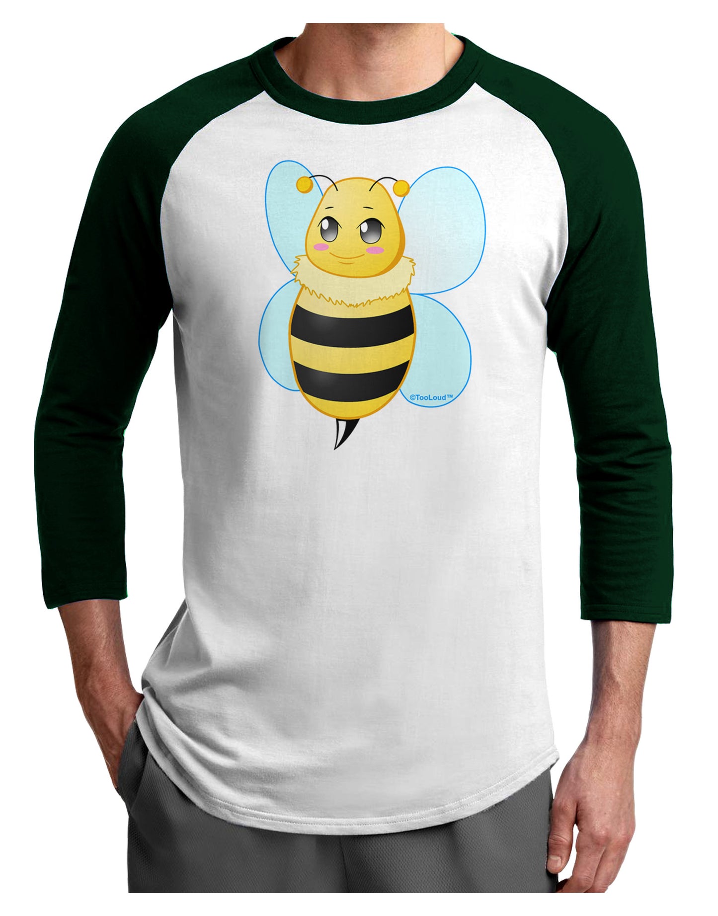 Cute Bee Adult Raglan Shirt-TooLoud-White-Forest-X-Small-Davson Sales