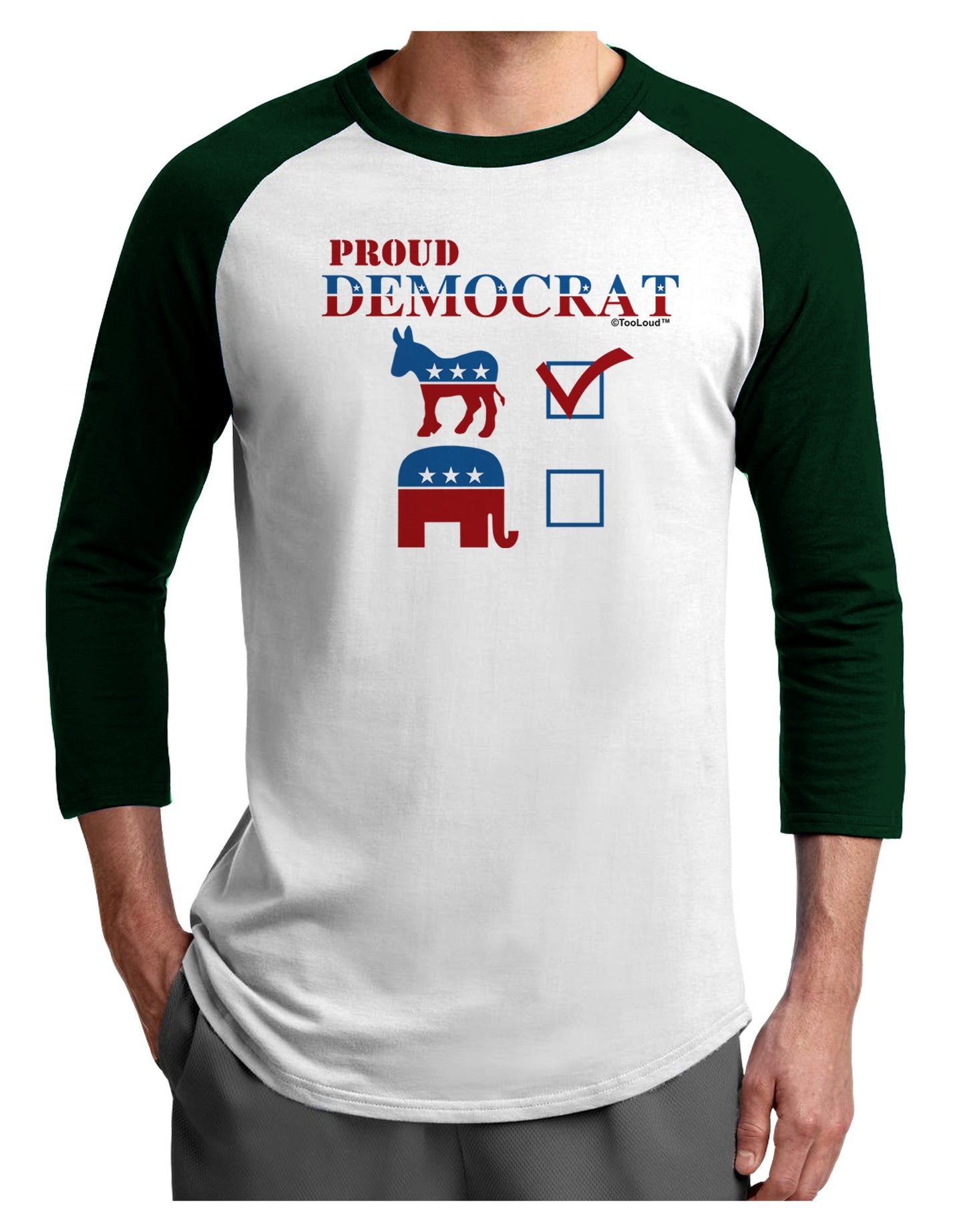 Proud Democrat Checkmark Adult Raglan Shirt-Raglan Shirt-TooLoud-White-Forest-X-Small-Davson Sales