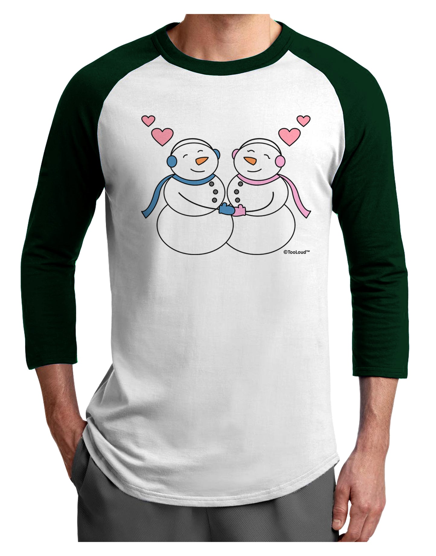 Cute Snowman and Snowwoman Couple Adult Raglan Shirt by TooLoud-TooLoud-White-Forest-X-Small-Davson Sales
