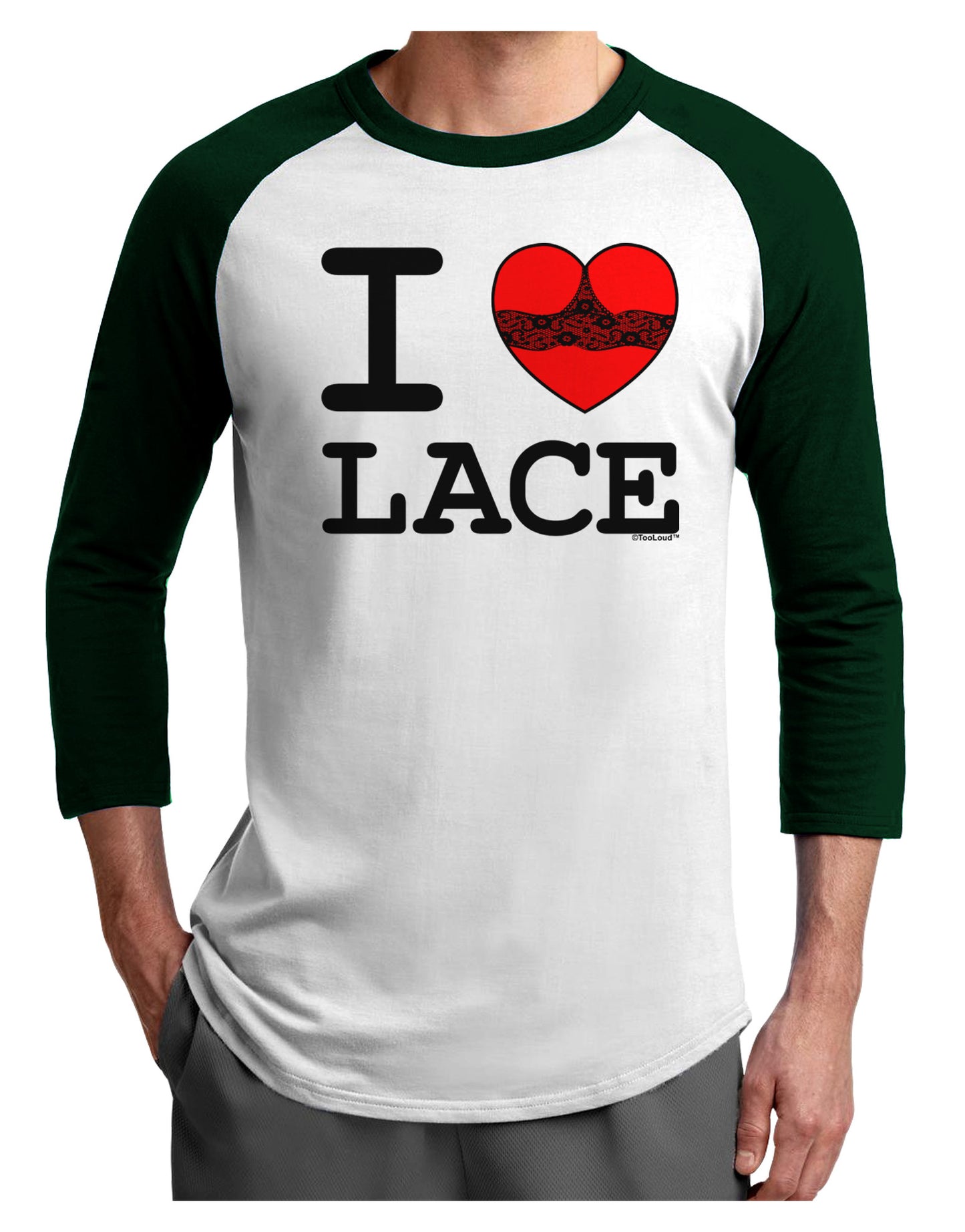 I Love Heart Lace Adult Raglan Shirt-Raglan Shirt-TooLoud-White-Forest-X-Small-Davson Sales