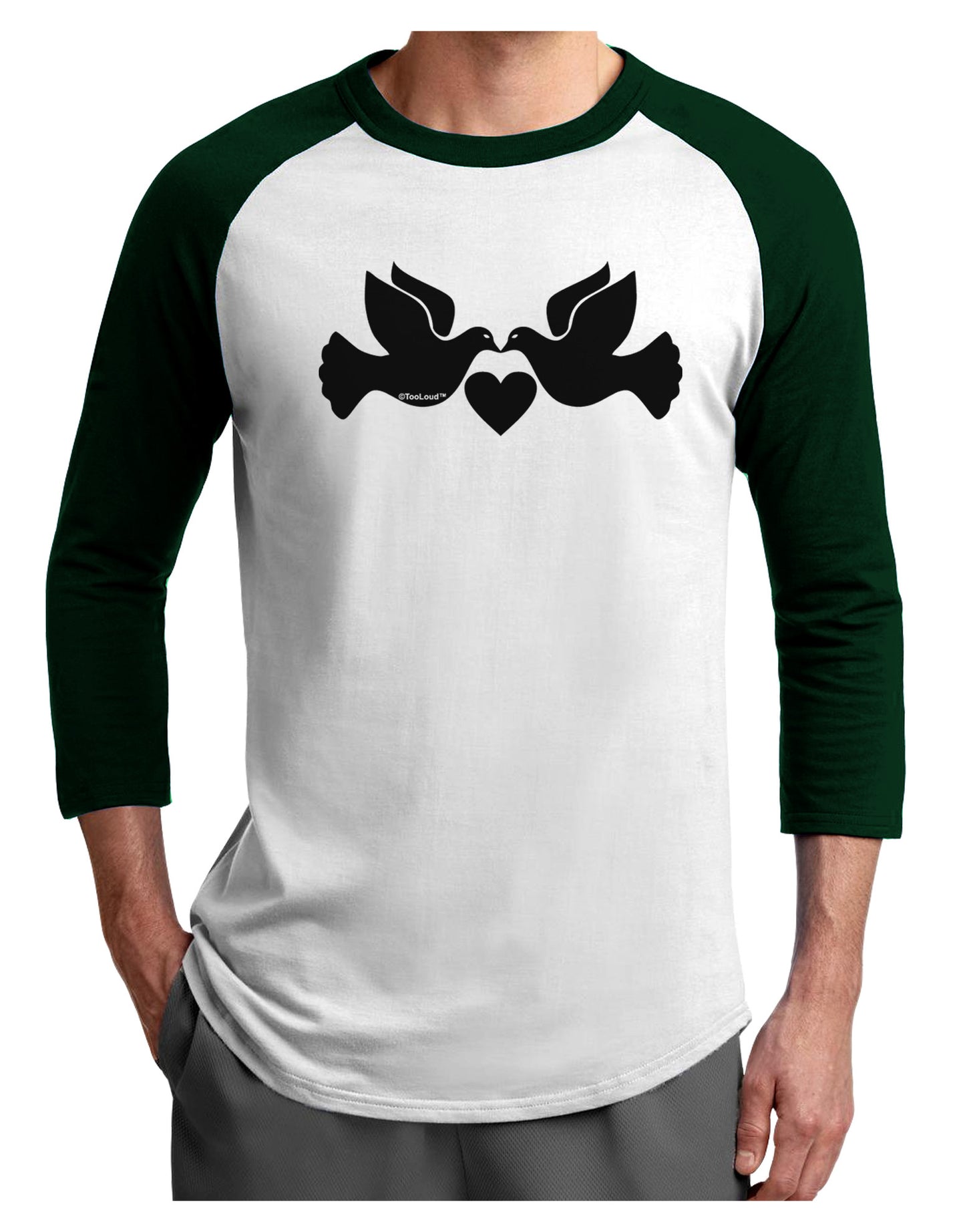 Two Turtle Doves Adult Raglan Shirt-TooLoud-White-Forest-X-Small-Davson Sales