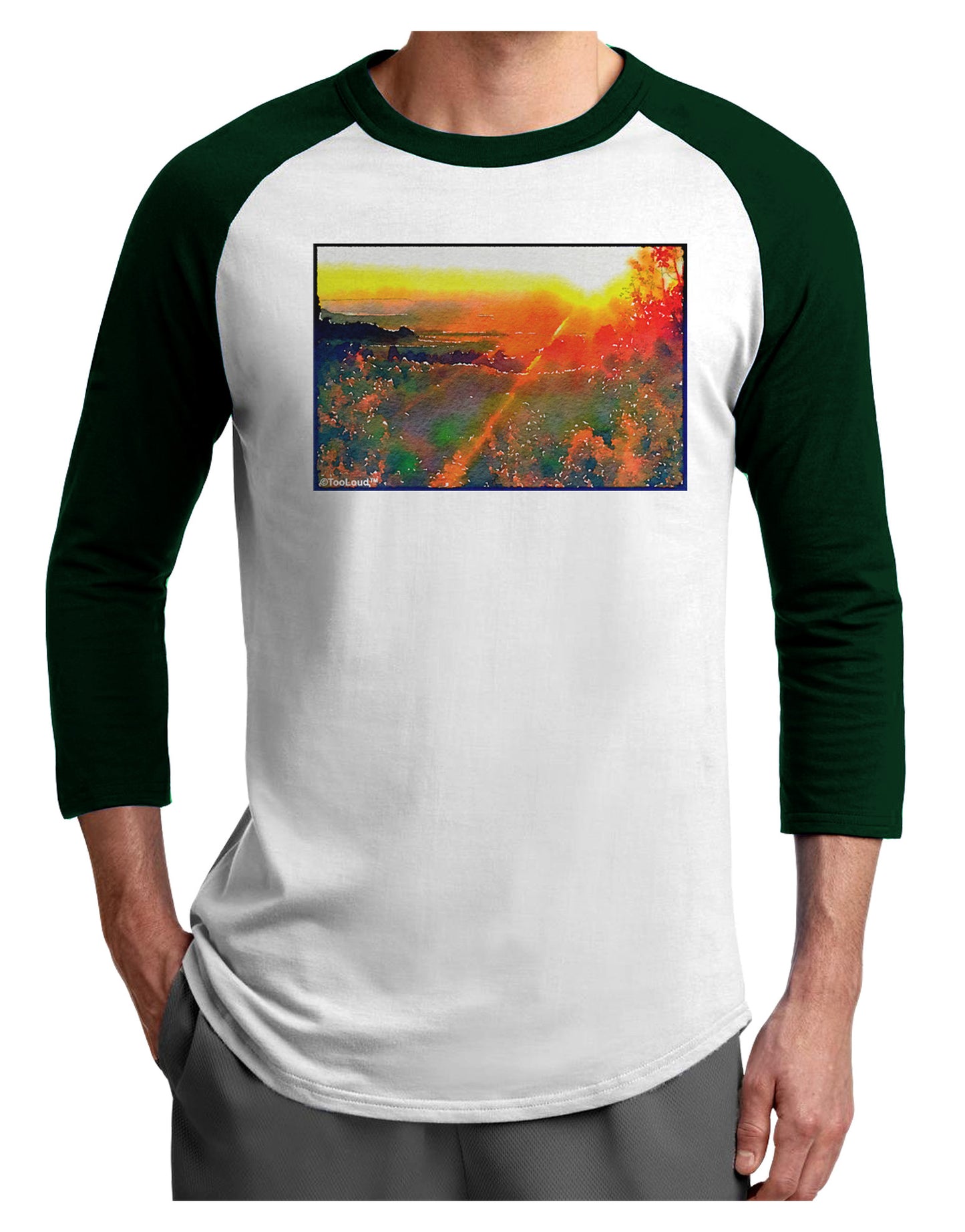 Colorado Sunset Watercolor Adult Raglan Shirt-TooLoud-White-Forest-X-Small-Davson Sales