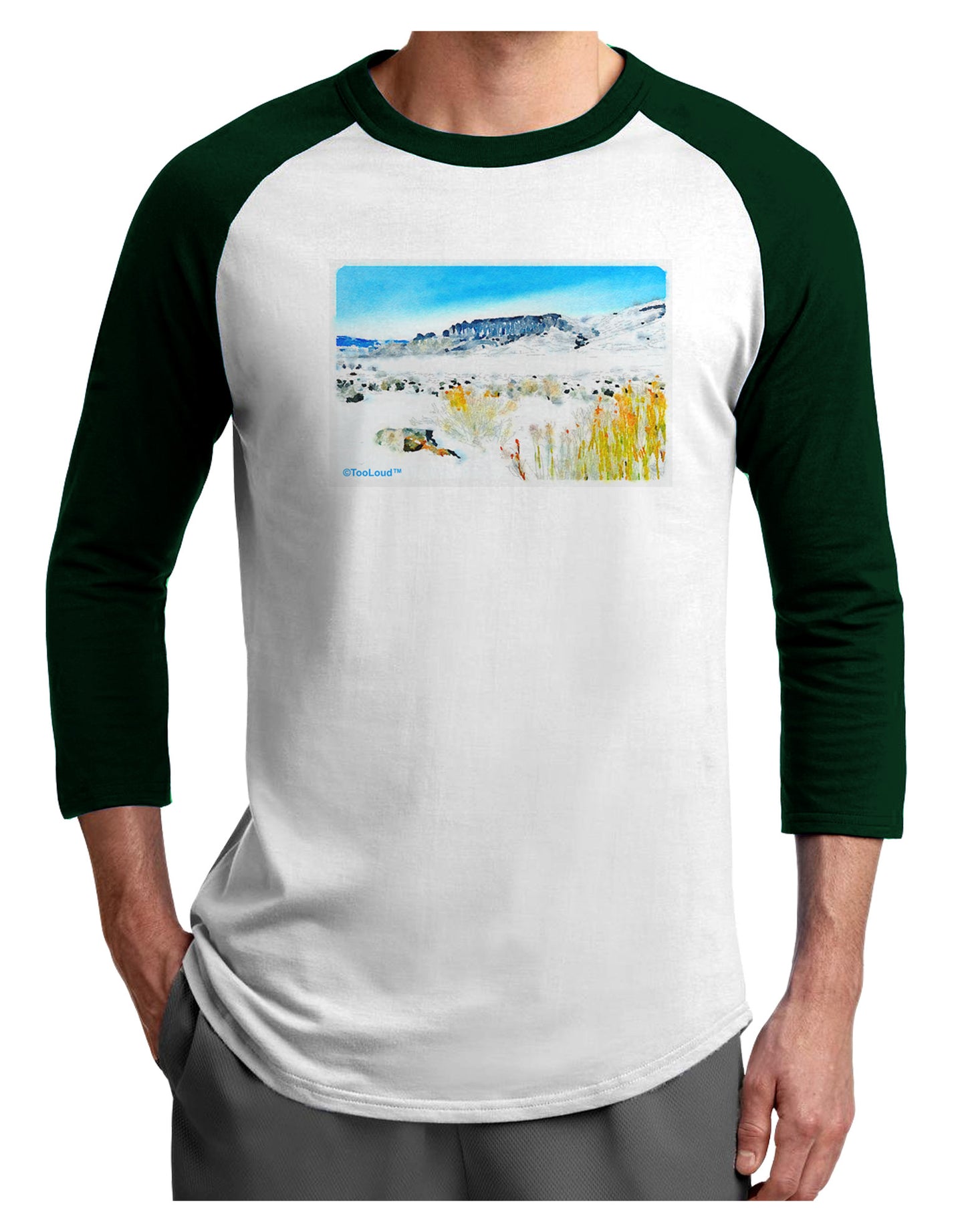 CO Snow Scene Watercolor Adult Raglan Shirt-Raglan Shirt-TooLoud-White-Forest-X-Small-Davson Sales