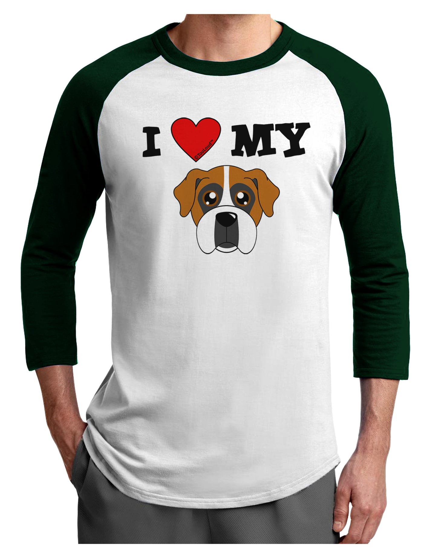 I Heart My - Cute Boxer Dog Adult Raglan Shirt by TooLoud-Raglan Shirt-TooLoud-White-Forest-X-Small-Davson Sales
