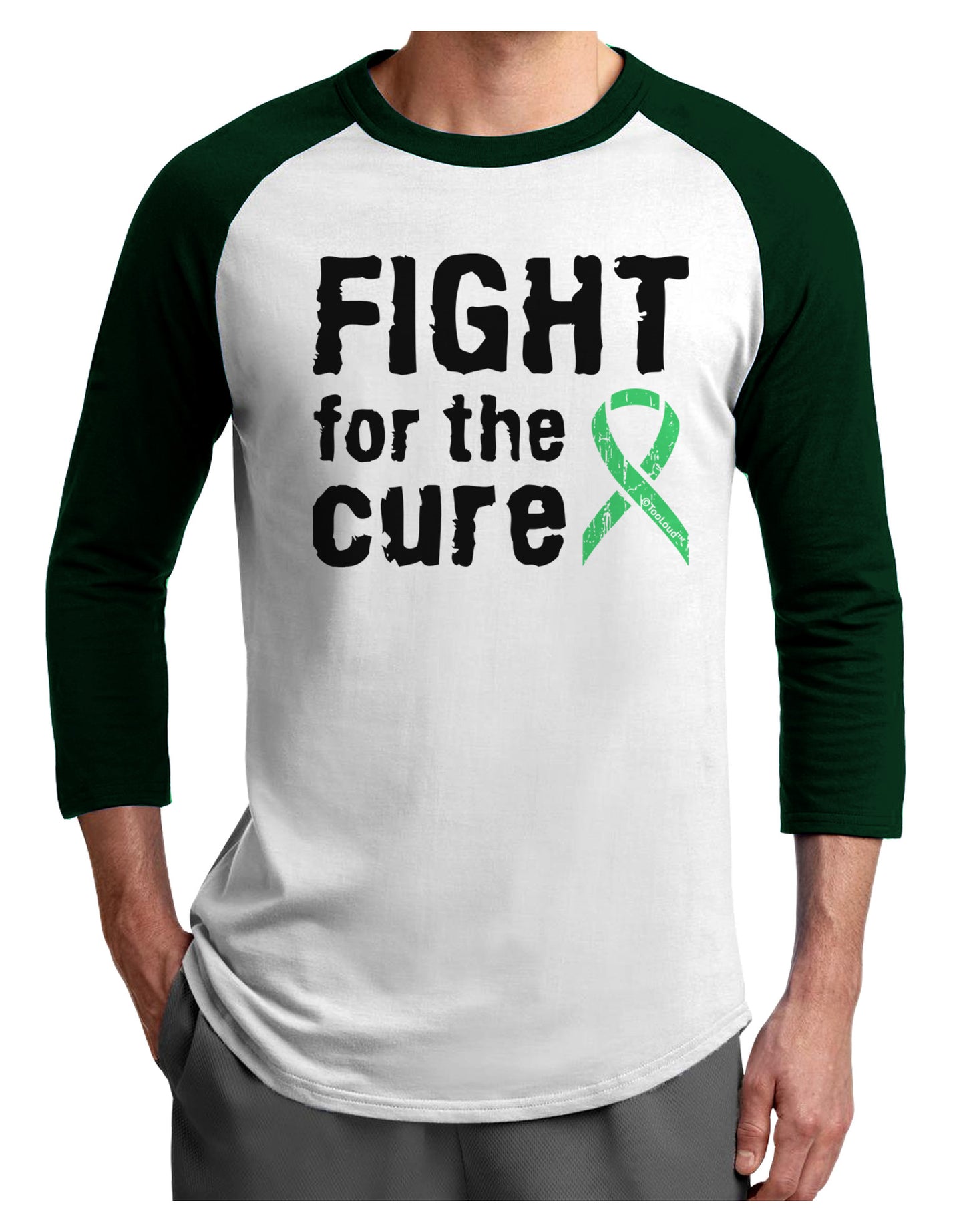 Fight for the Cure - Light Green Ribbon Celiac Disease Adult Raglan Shirt-TooLoud-White-Forest-X-Small-Davson Sales