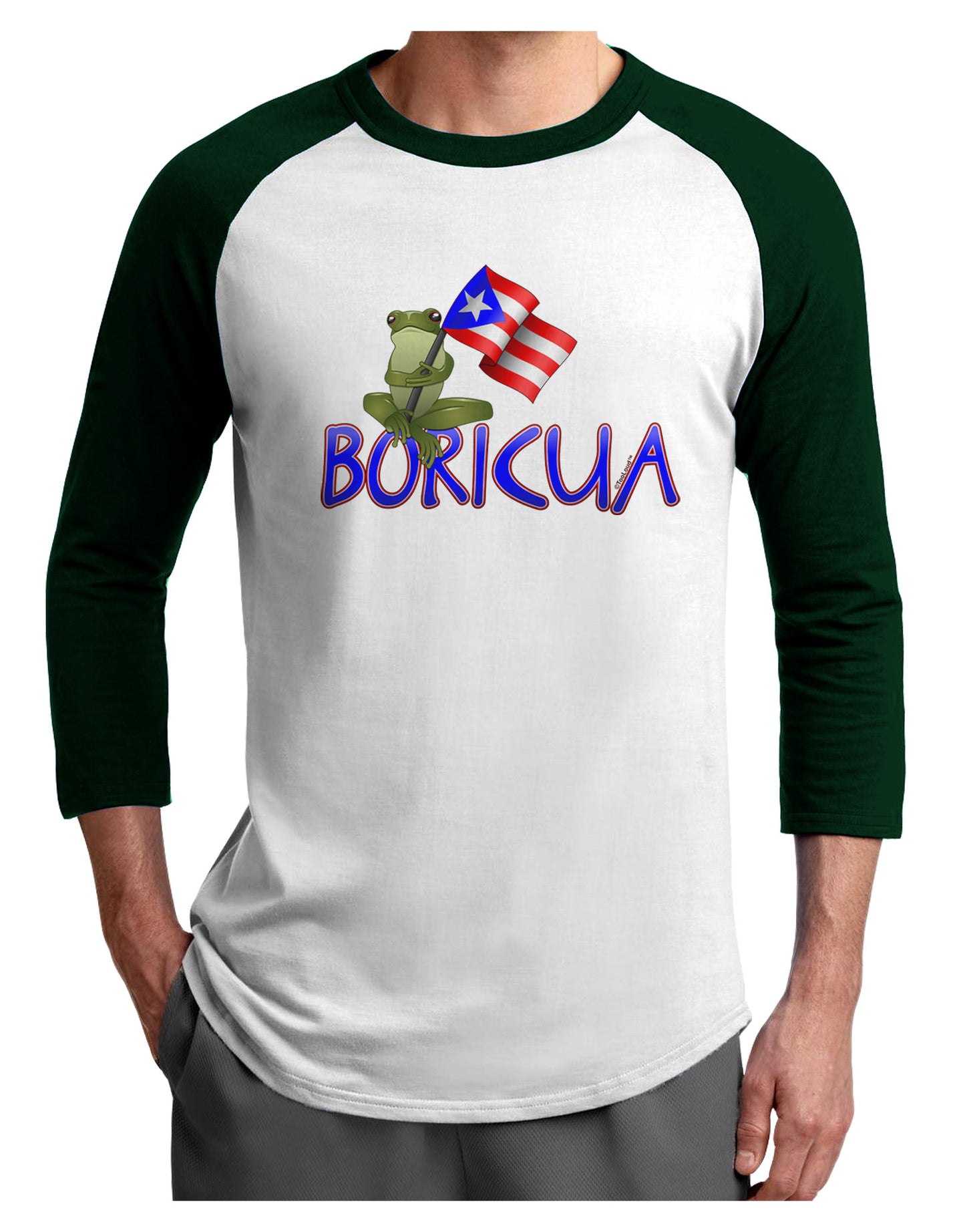 Coqui Boricua Adult Raglan Shirt-Raglan Shirt-TooLoud-White-Forest-X-Small-Davson Sales
