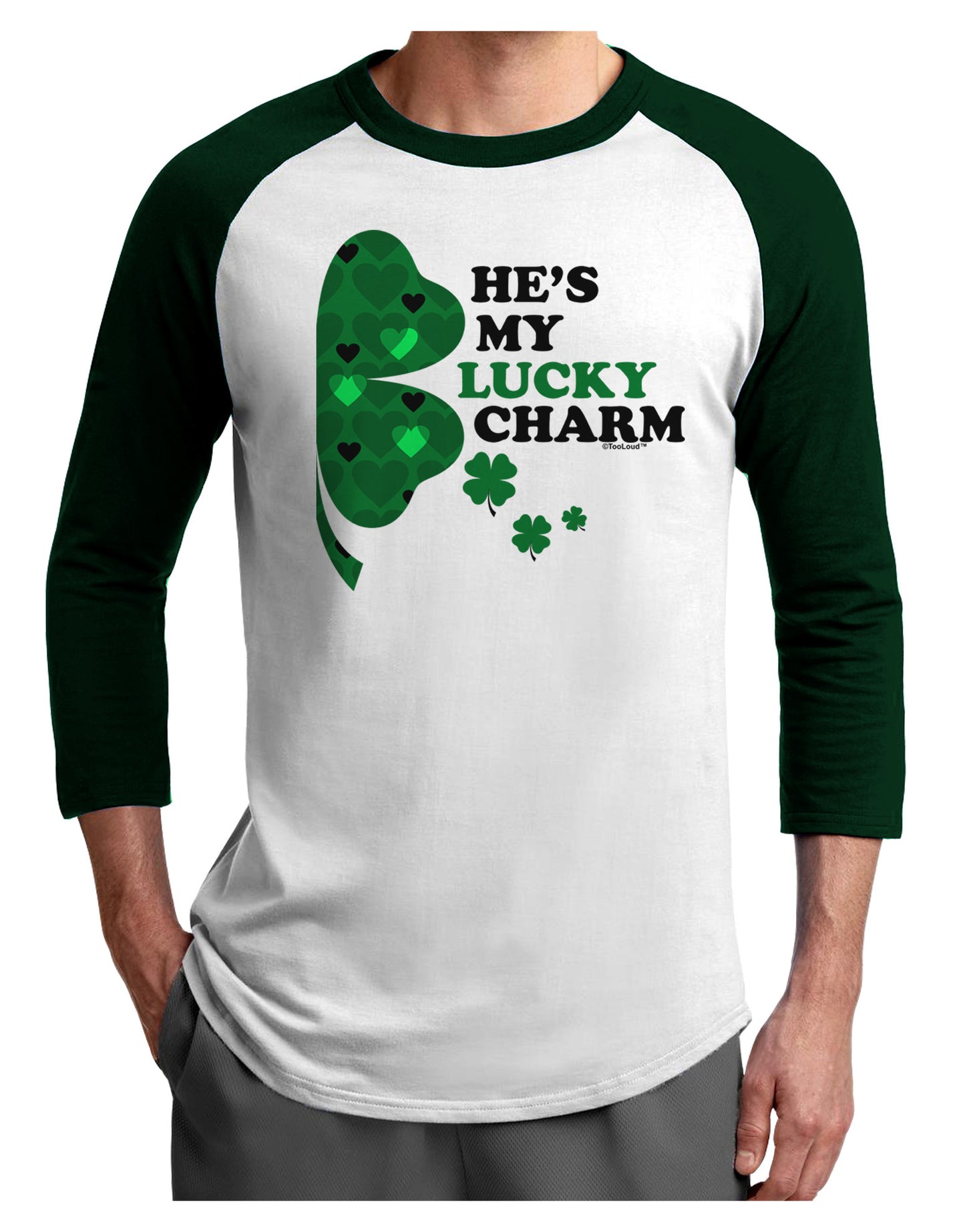 He's My Lucky Charm - Right Adult Raglan Shirt-Raglan Shirt-TooLoud-White-Forest-X-Small-Davson Sales