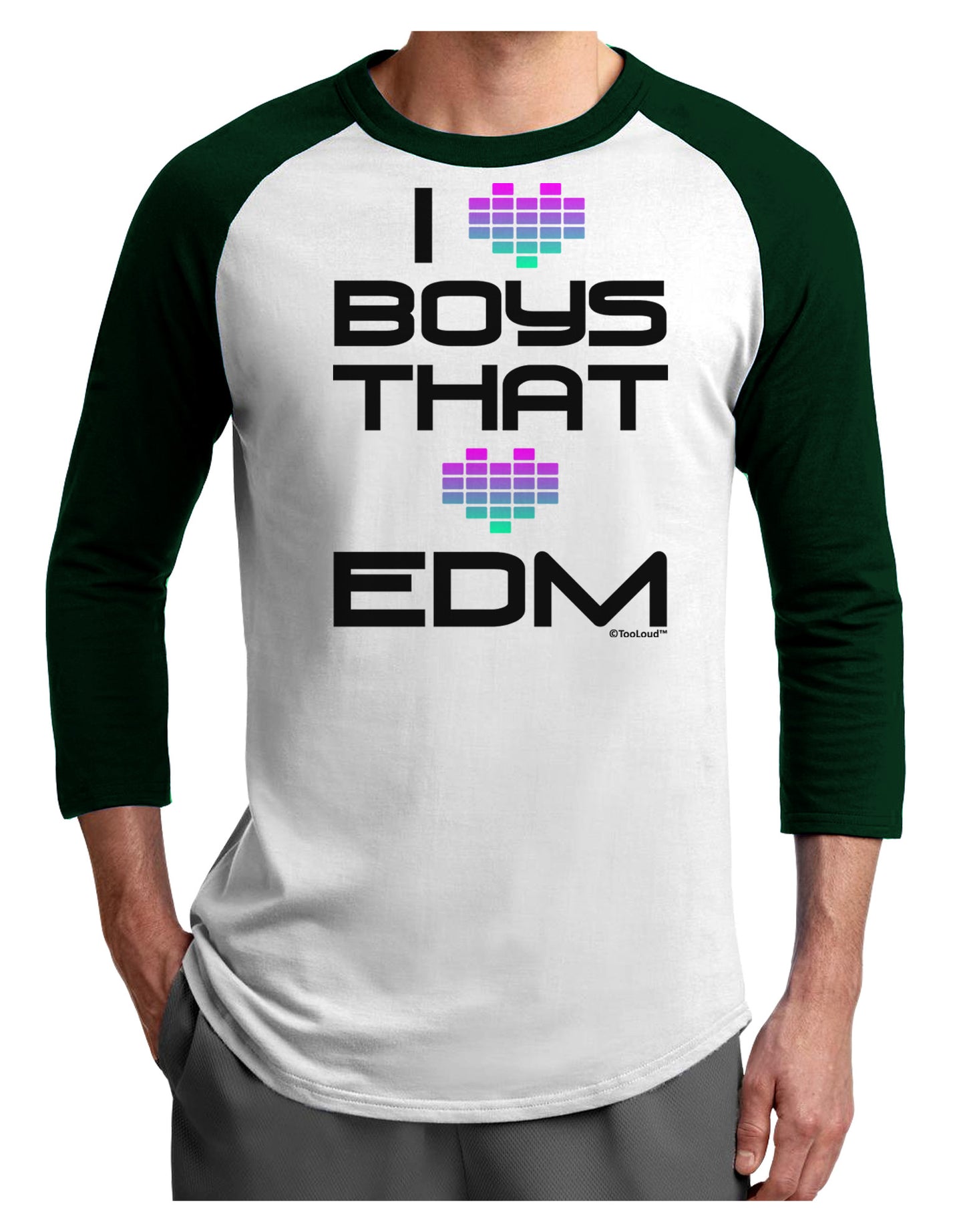 I Heart Boys That Heart EDM Adult Raglan Shirt-TooLoud-White-Forest-X-Small-Davson Sales