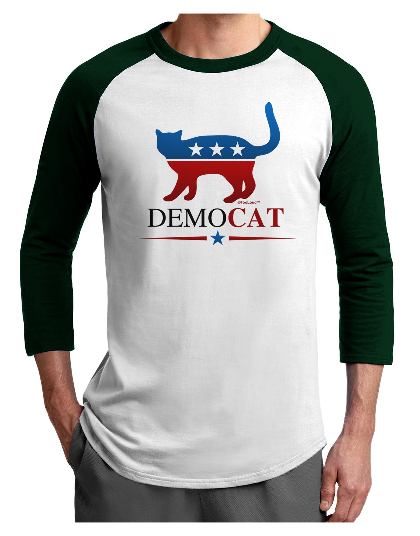 DemoCAT Adult Raglan Shirt-Raglan Shirt-TooLoud-White-Forest-X-Small-Davson Sales