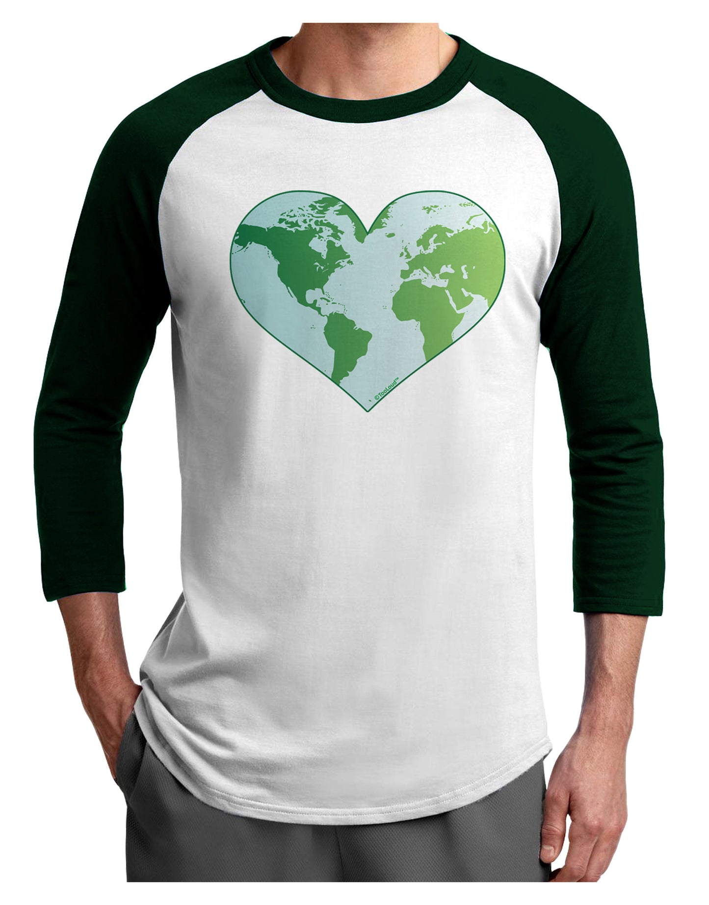 TooLoud World Globe Heart Adult Raglan Shirt-TooLoud-White-Forest-X-Small-Davson Sales