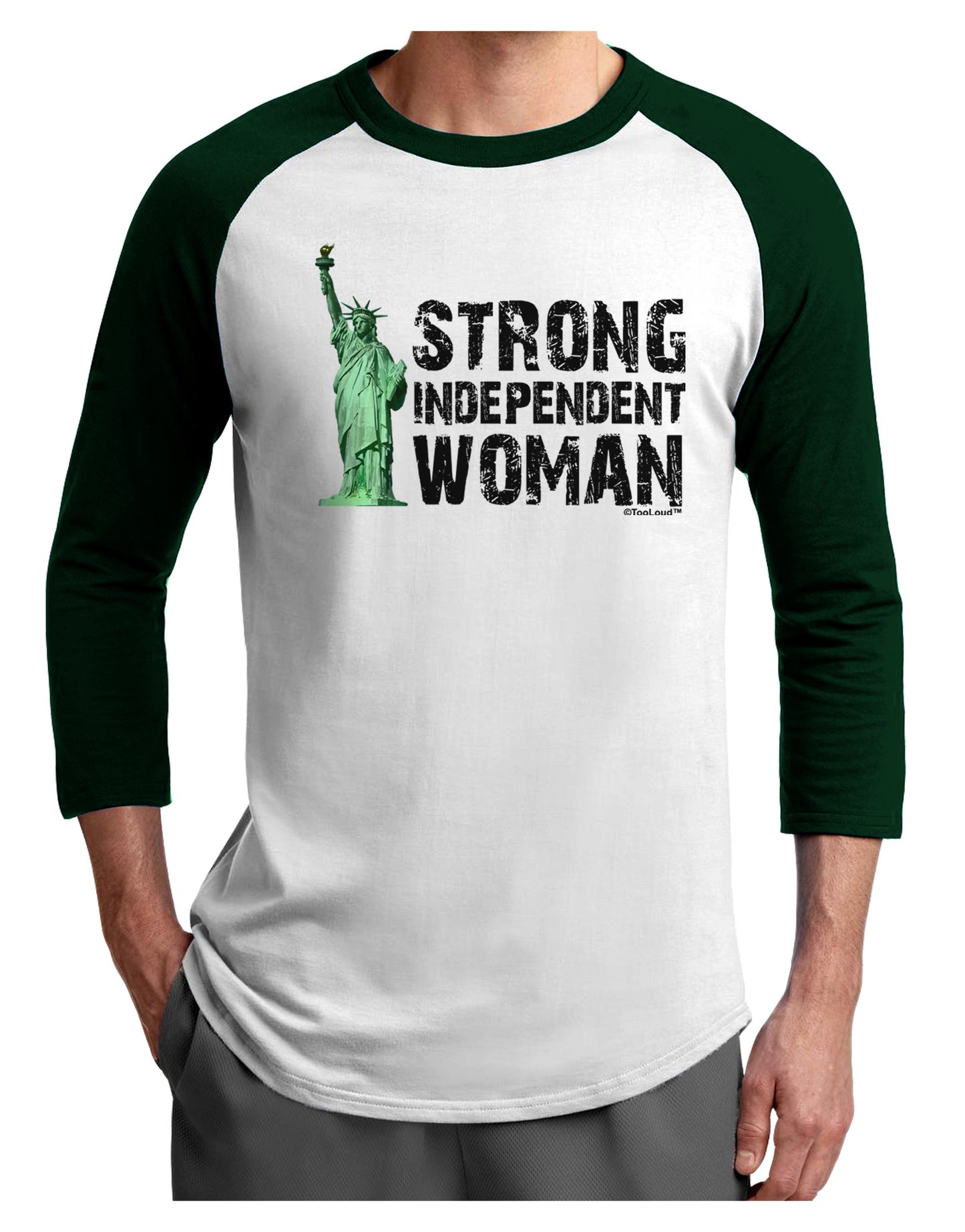 Statue of Liberty Strong Woman Adult Raglan Shirt-Raglan Shirt-TooLoud-White-Forest-X-Small-Davson Sales