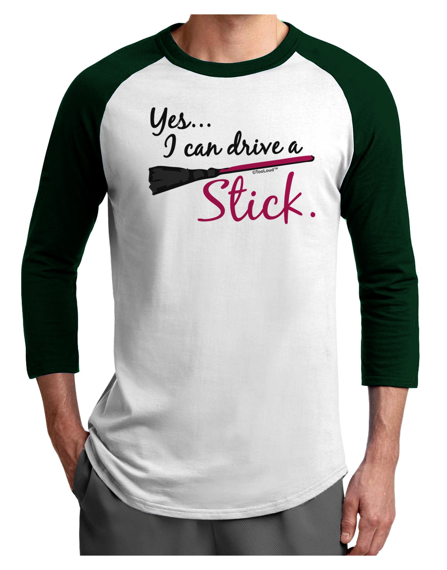 Drive Stick Pink Adult Raglan Shirt-Raglan Shirt-TooLoud-White-Forest-X-Small-Davson Sales