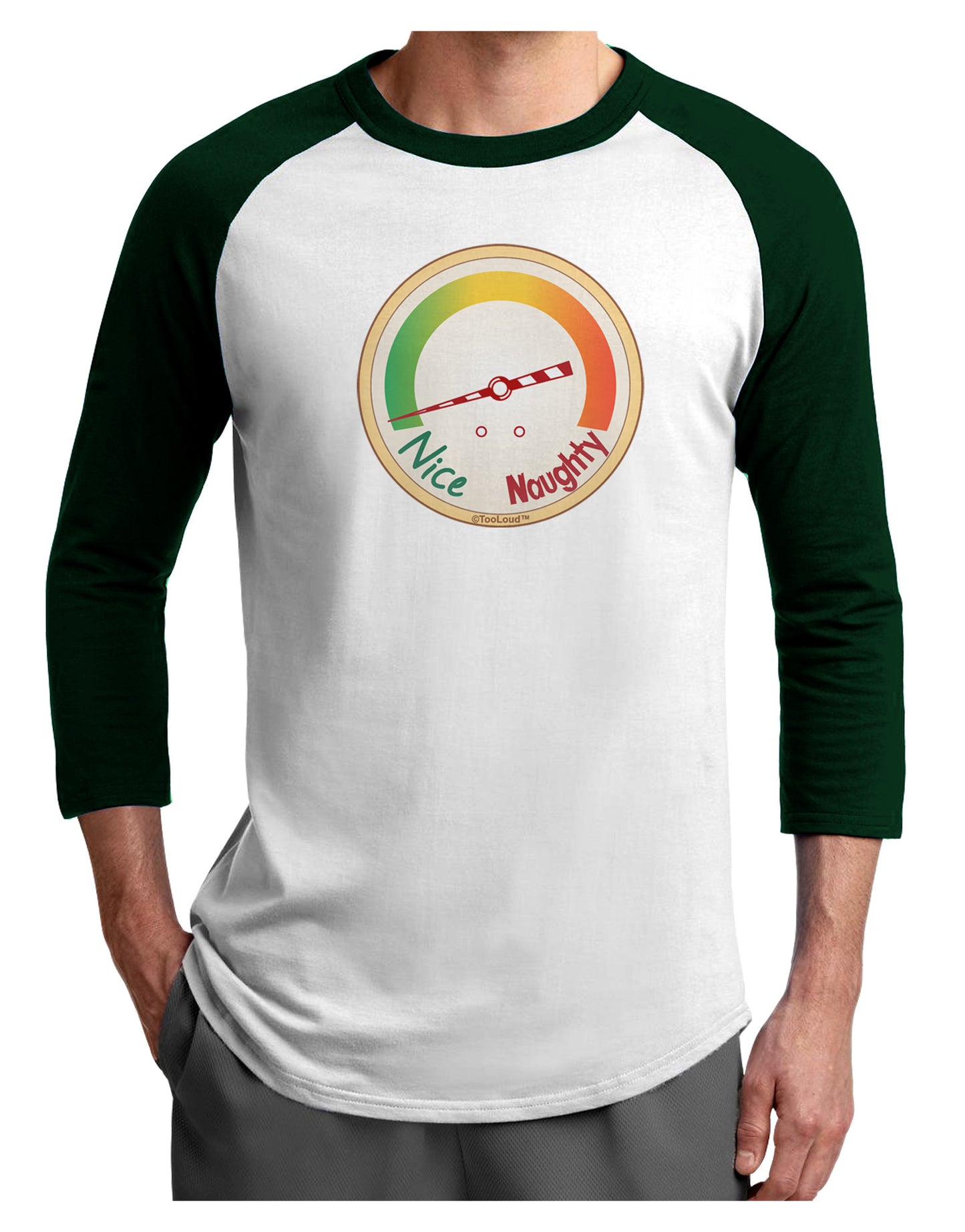 Naughty or Nice Meter Nice Adult Raglan Shirt-TooLoud-White-Forest-X-Small-Davson Sales