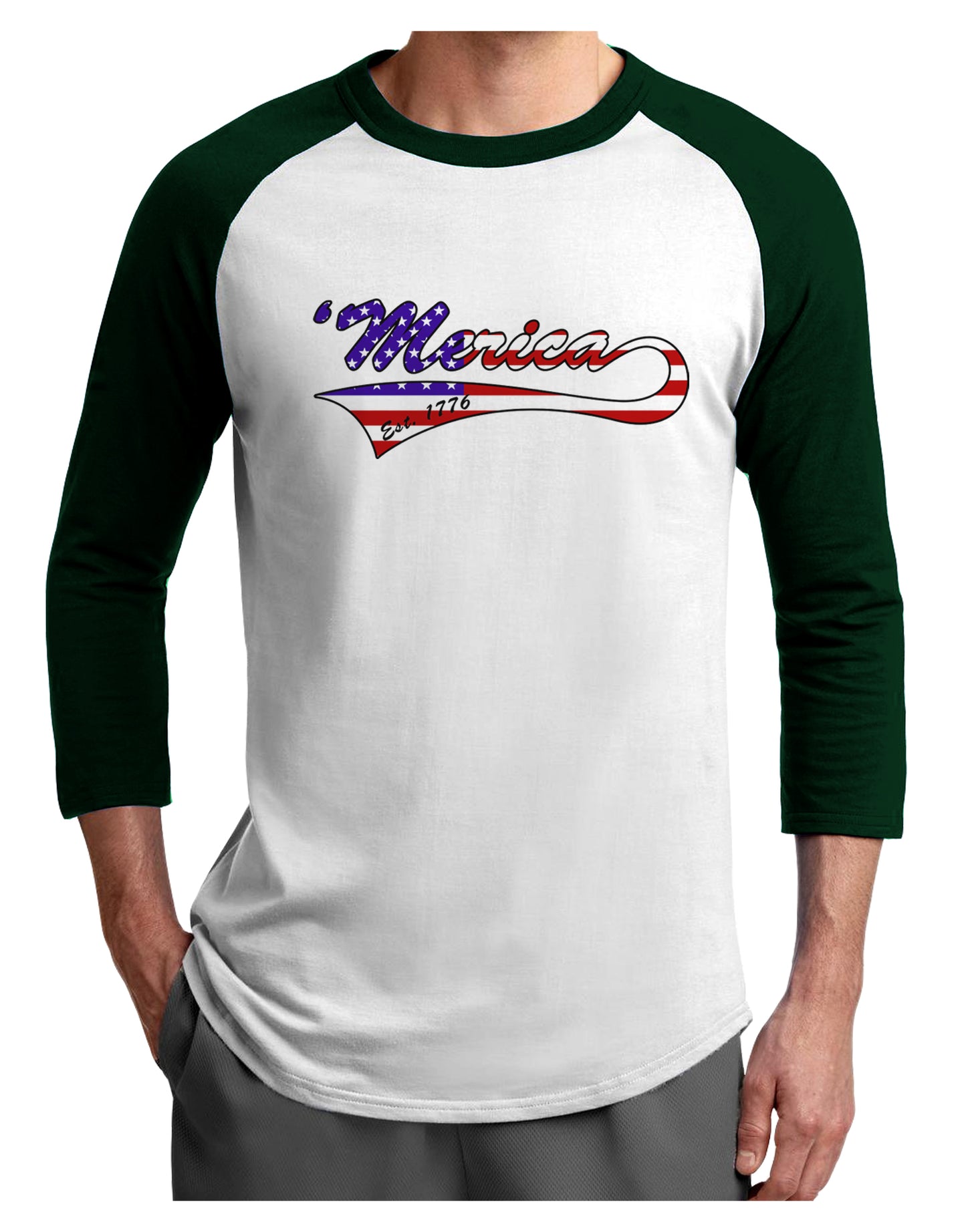 Merica Established 1776 - American Flag Style Adult Raglan Shirt by TooLoud-TooLoud-White-Forest-X-Small-Davson Sales