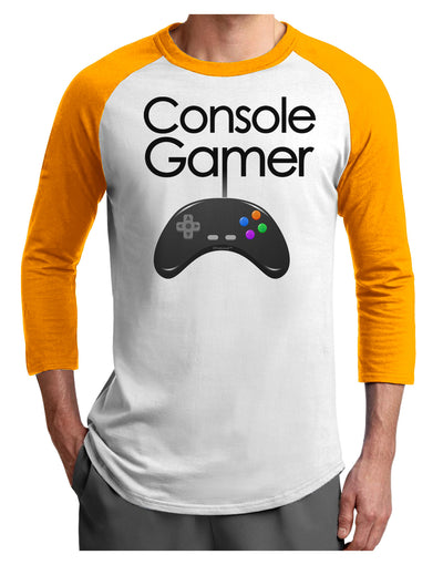 Console Gamer Adult Raglan Shirt-TooLoud-White-Gold-X-Small-Davson Sales