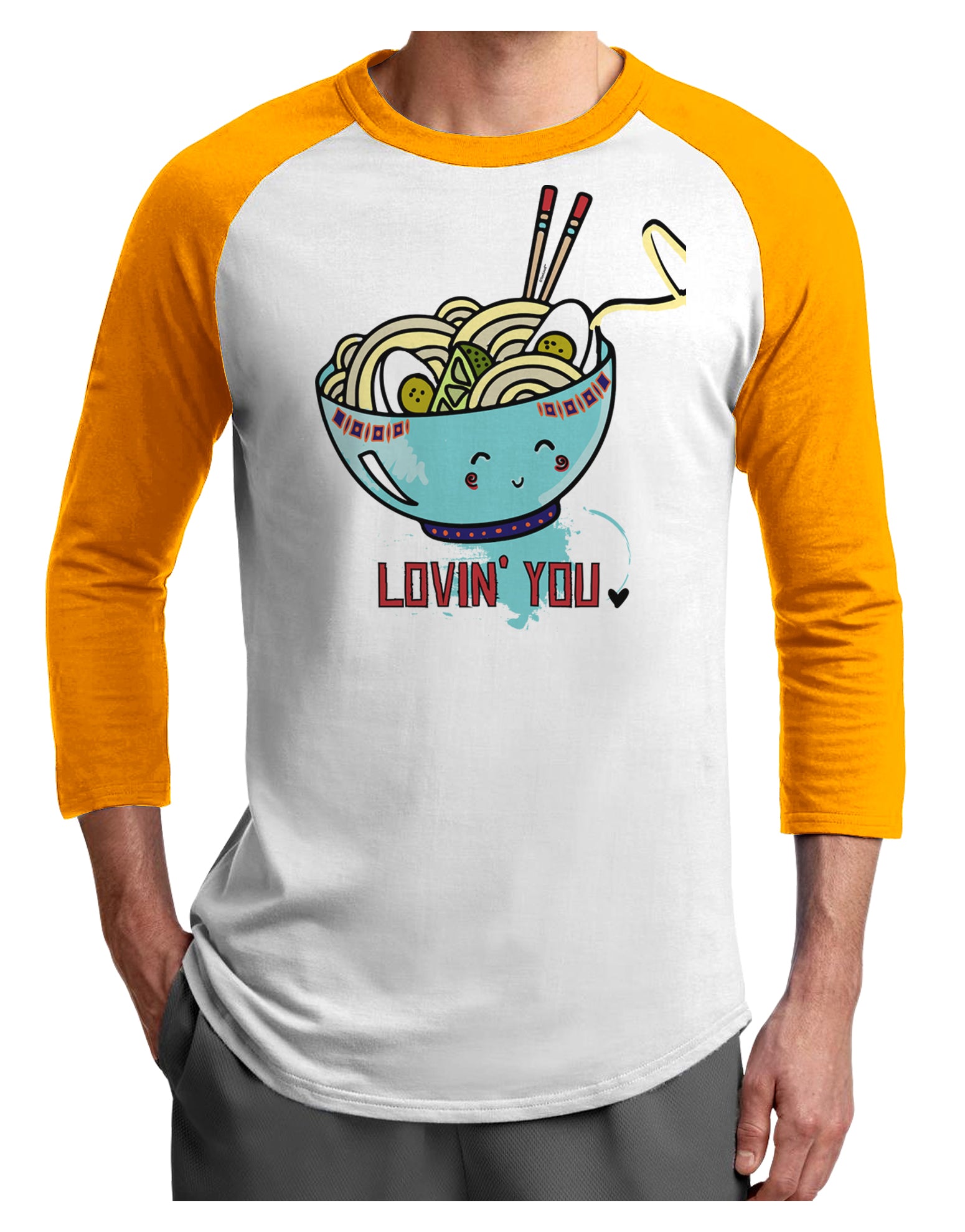 TooLoud Matching Lovin You Blue Pho Bowl Adult Raglan Shirt-Mens-Tshirts-TooLoud-White-Gold-X-Small-Davson Sales