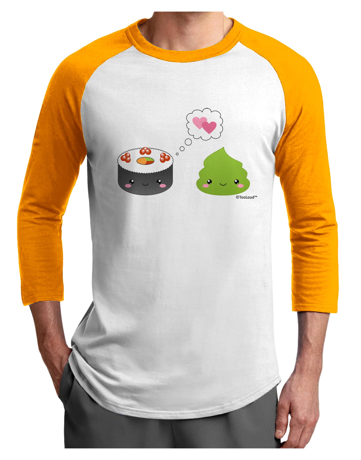 Cute Sushi and Wasabi Love Adult Raglan Shirt by TooLoud-TooLoud-White-Gold-X-Small-Davson Sales