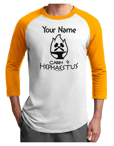 Personalized Cabin 9 Hephaestus Adult Raglan Shirt-TooLoud-White-Gold-X-Small-Davson Sales