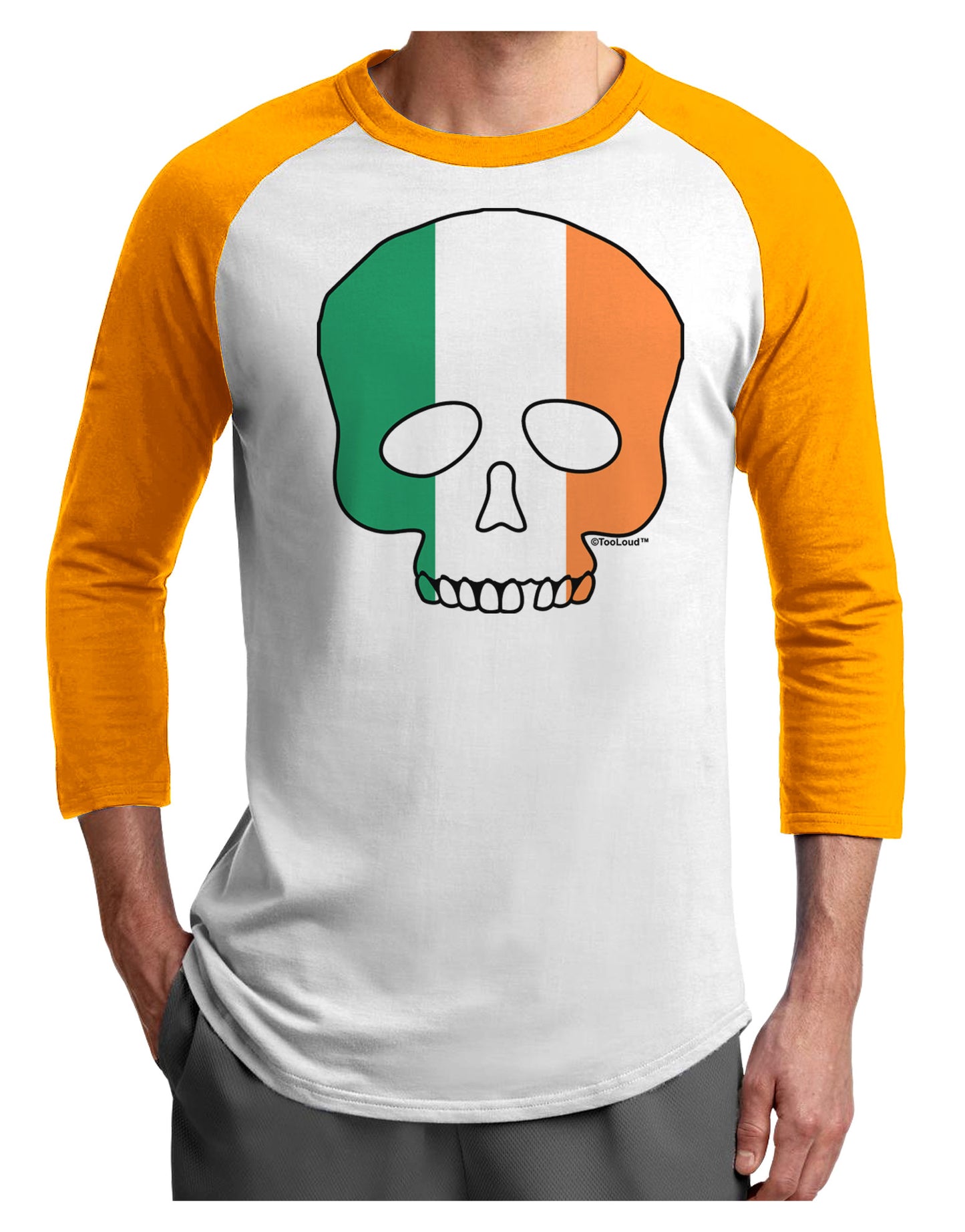 Skull Flag Ireland Adult Raglan Shirt-Raglan Shirt-TooLoud-White-Gold-X-Small-Davson Sales