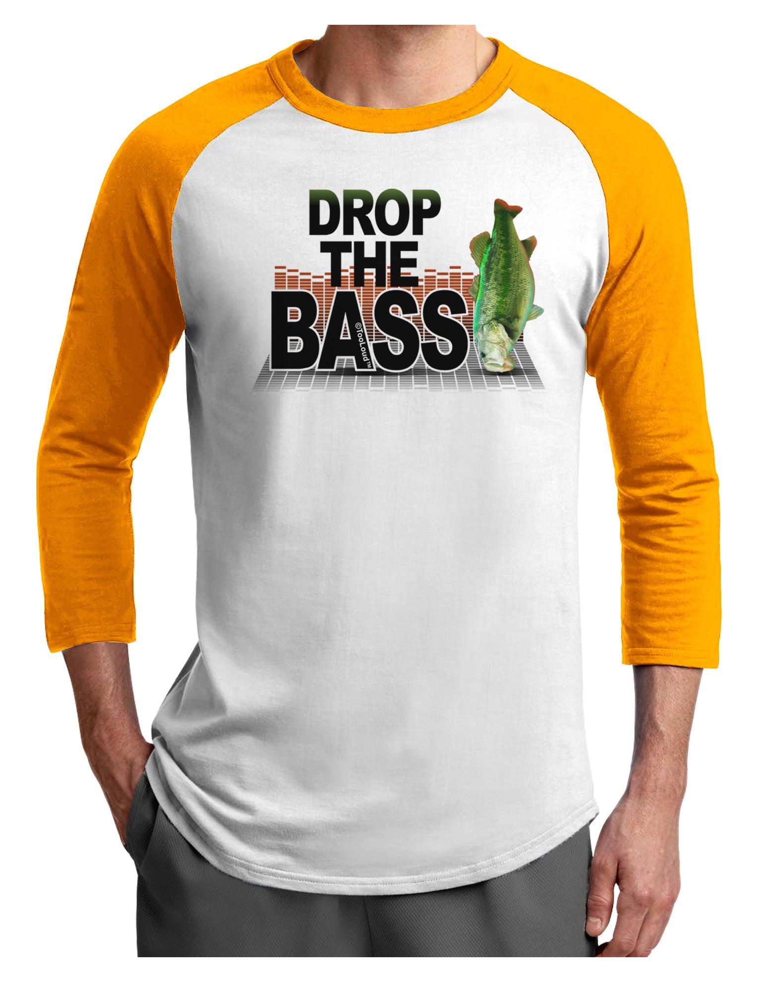 Drop The Bass Fish Adult Raglan Shirt-Raglan Shirt-TooLoud-White-Gold-X-Small-Davson Sales