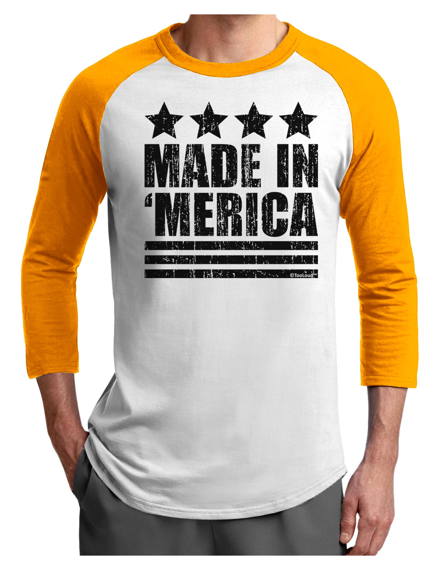 Made in Merica - Stars and Stripes Design Adult Raglan Shirt-TooLoud-White-Gold-X-Small-Davson Sales