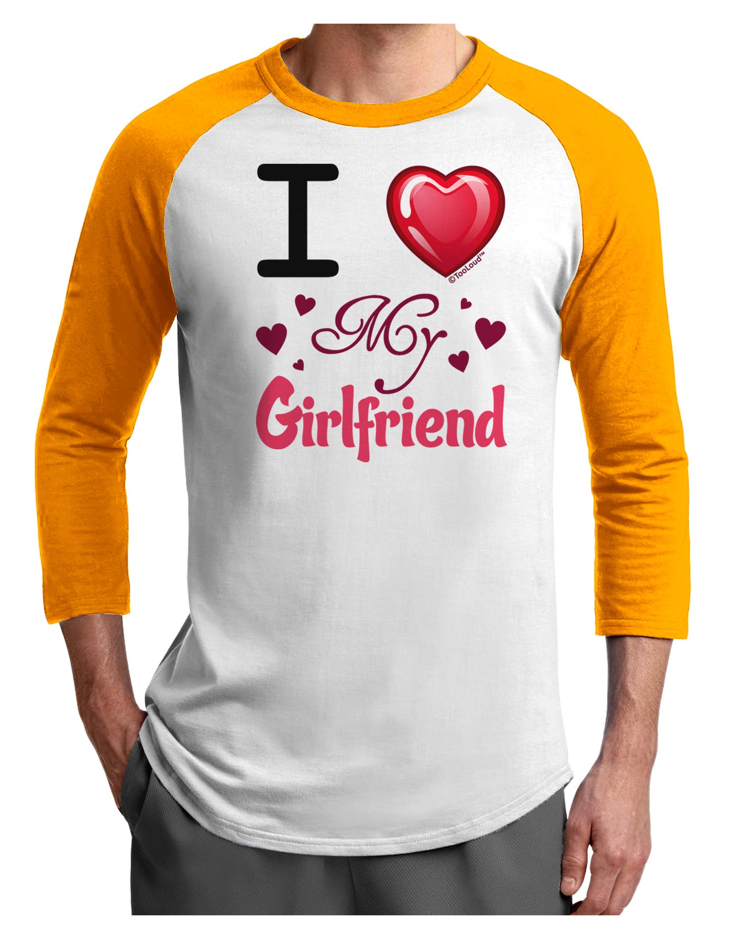 I Love Heart My Girlfriend Adult Raglan Shirt-Raglan Shirt-TooLoud-White-Gold-X-Small-Davson Sales