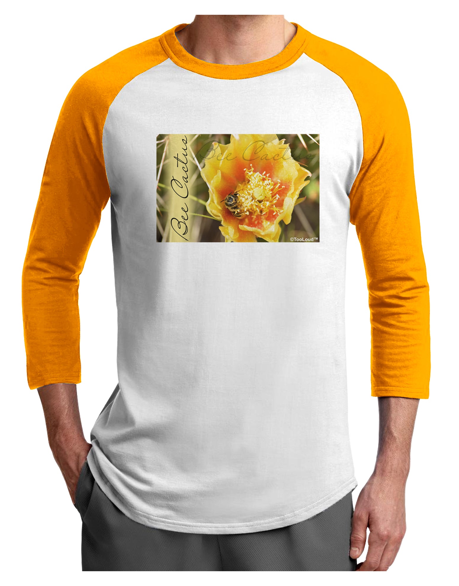 Bee Cactus with Text Adult Raglan Shirt-Raglan Shirt-TooLoud-White-Gold-X-Small-Davson Sales