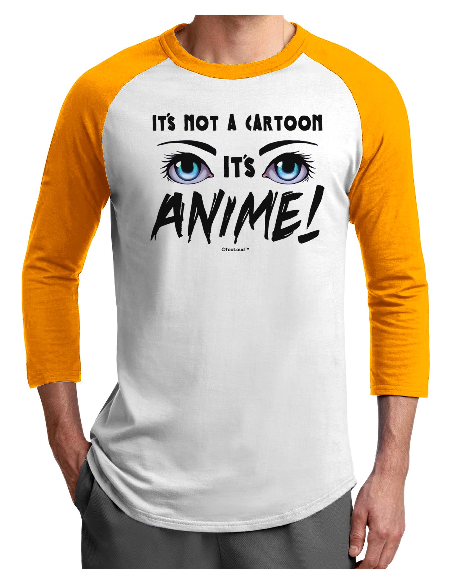 Not A Cartoon Eyes Blue Adult Raglan Shirt-TooLoud-White-Gold-X-Small-Davson Sales