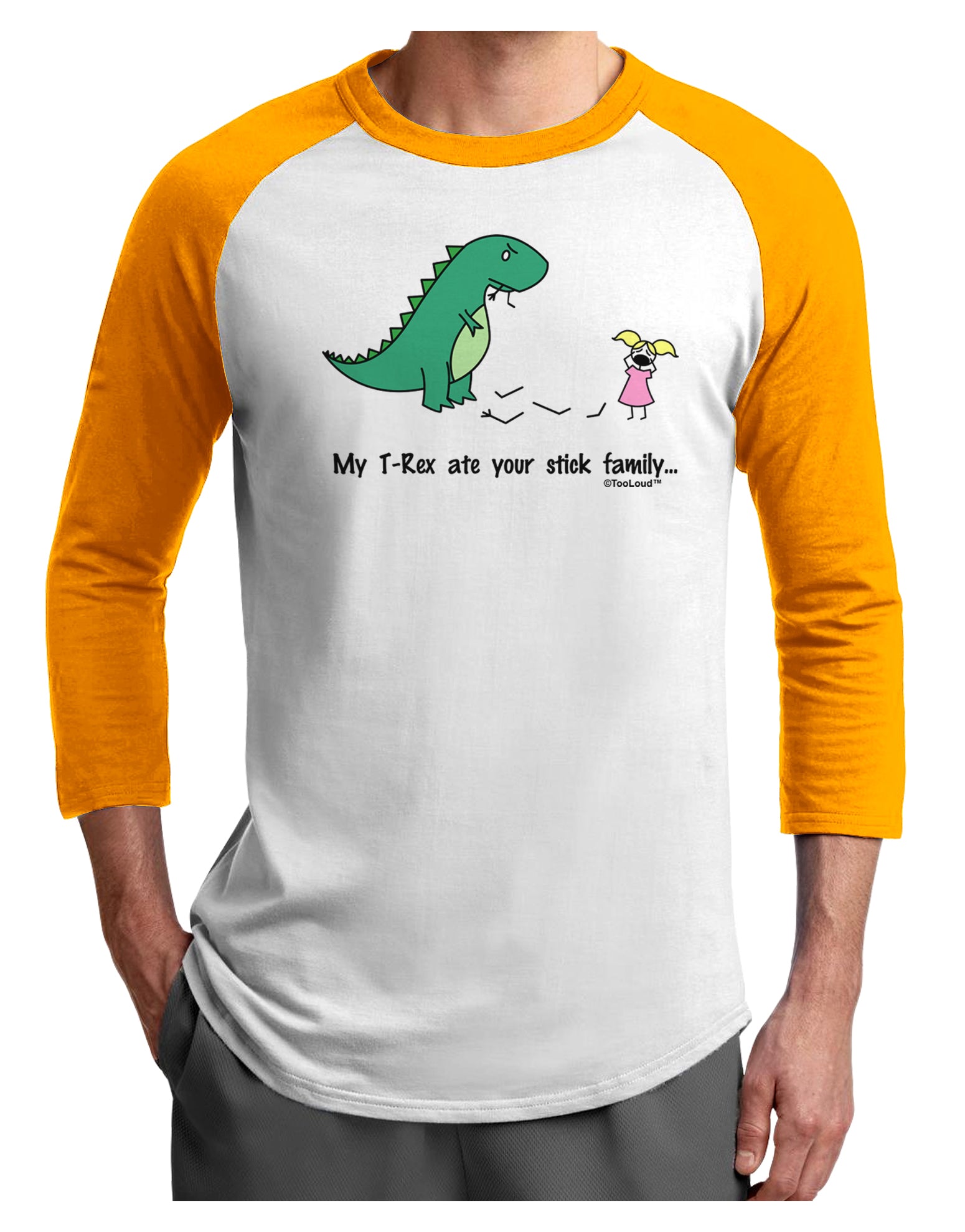 My T-Rex Ate Your Stick Family - Color Adult Raglan Shirt by TooLoud-TooLoud-White-Gold-X-Small-Davson Sales