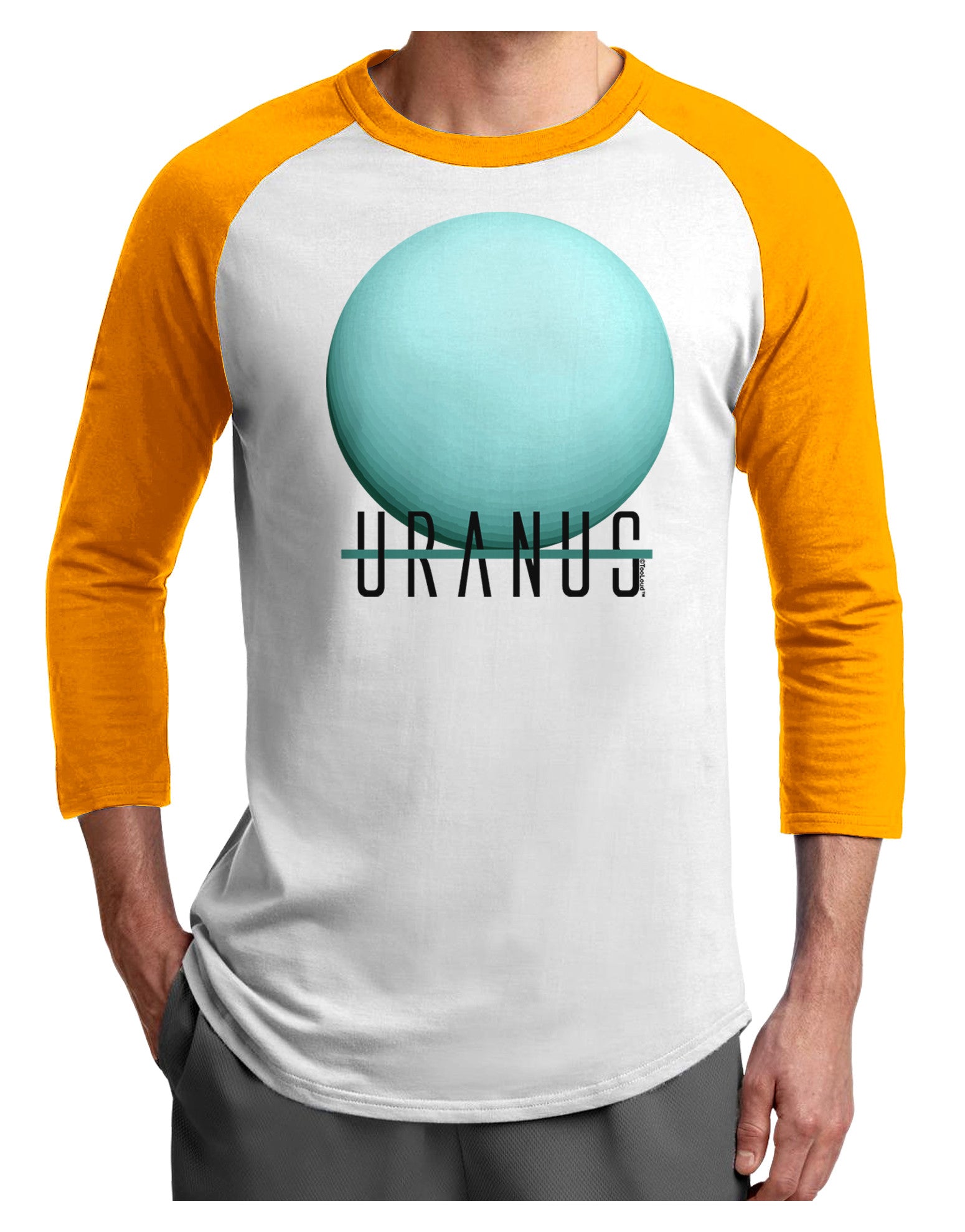 Planet Uranus Text Adult Raglan Shirt-Raglan Shirt-TooLoud-White-Gold-X-Small-Davson Sales