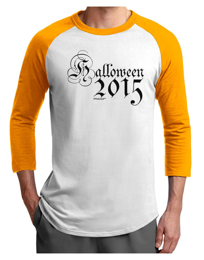 Halloween Current Year Script Text Adult Raglan Shirt-TooLoud-White-Gold-X-Small-Davson Sales