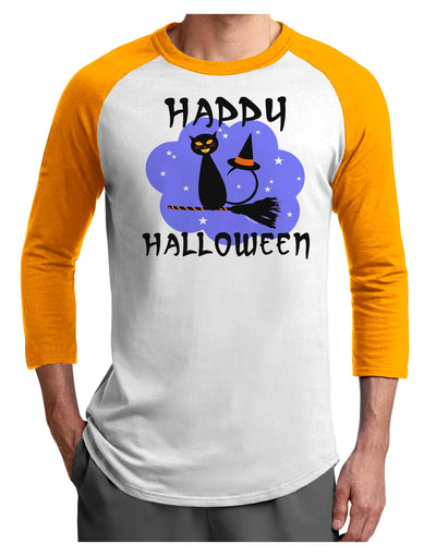 Witch Cat Adult Raglan Shirt-TooLoud-White-Gold-X-Small-Davson Sales