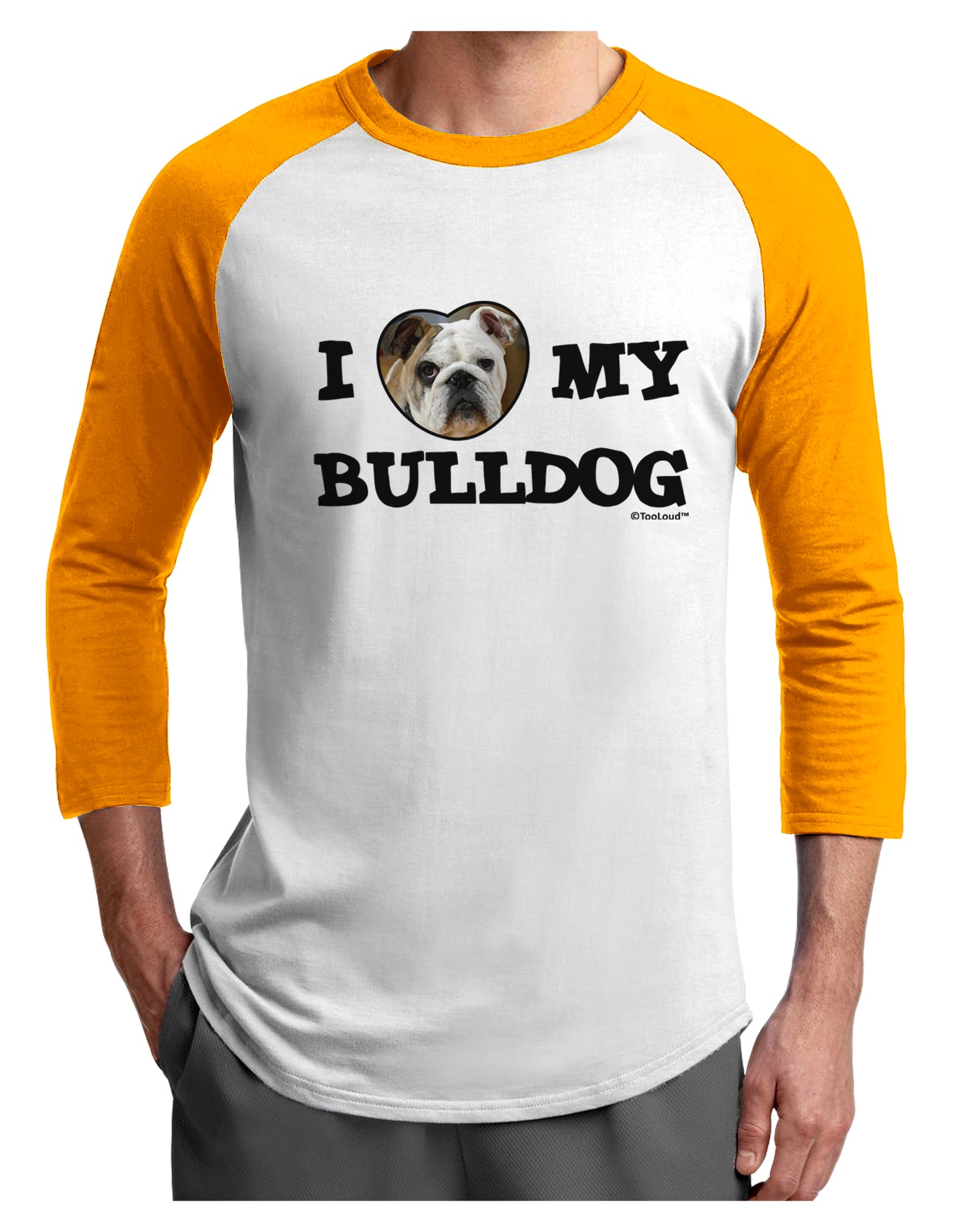I Heart My Bulldog Adult Raglan Shirt by TooLoud-TooLoud-White-Gold-X-Small-Davson Sales