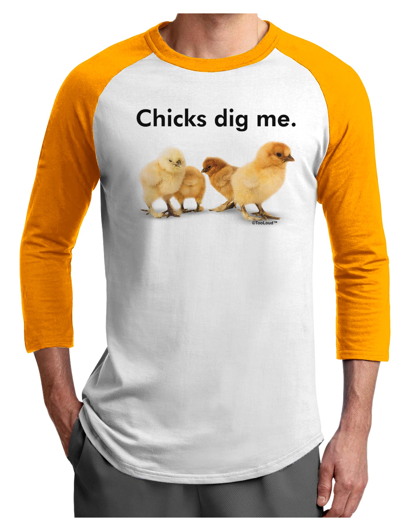Chicks Dig Me Adult Raglan Shirt-Raglan Shirt-TooLoud-White-Gold-X-Small-Davson Sales