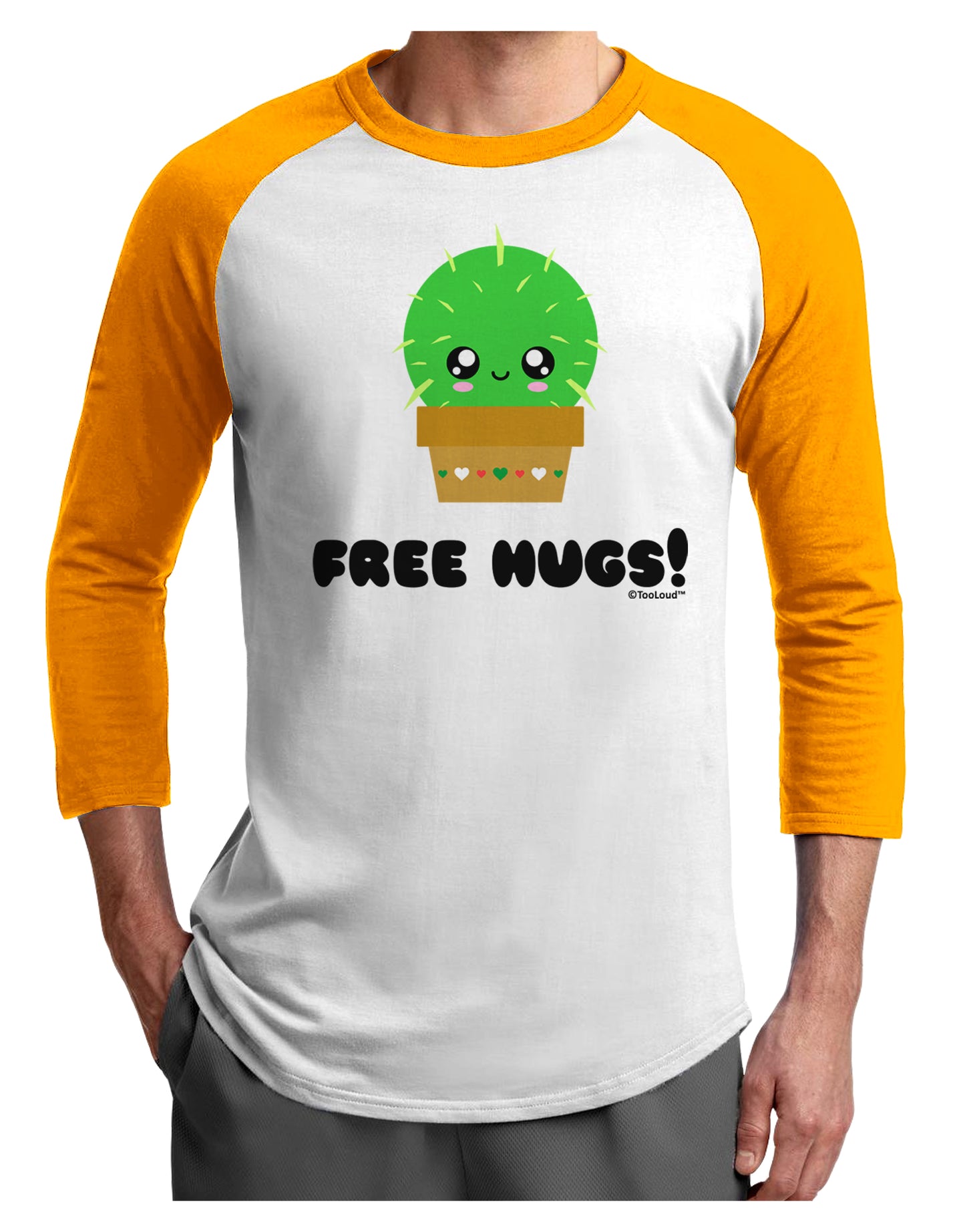 Cute Cactus - Free Hugs Adult Raglan Shirt by TooLoud-TooLoud-White-Gold-X-Small-Davson Sales