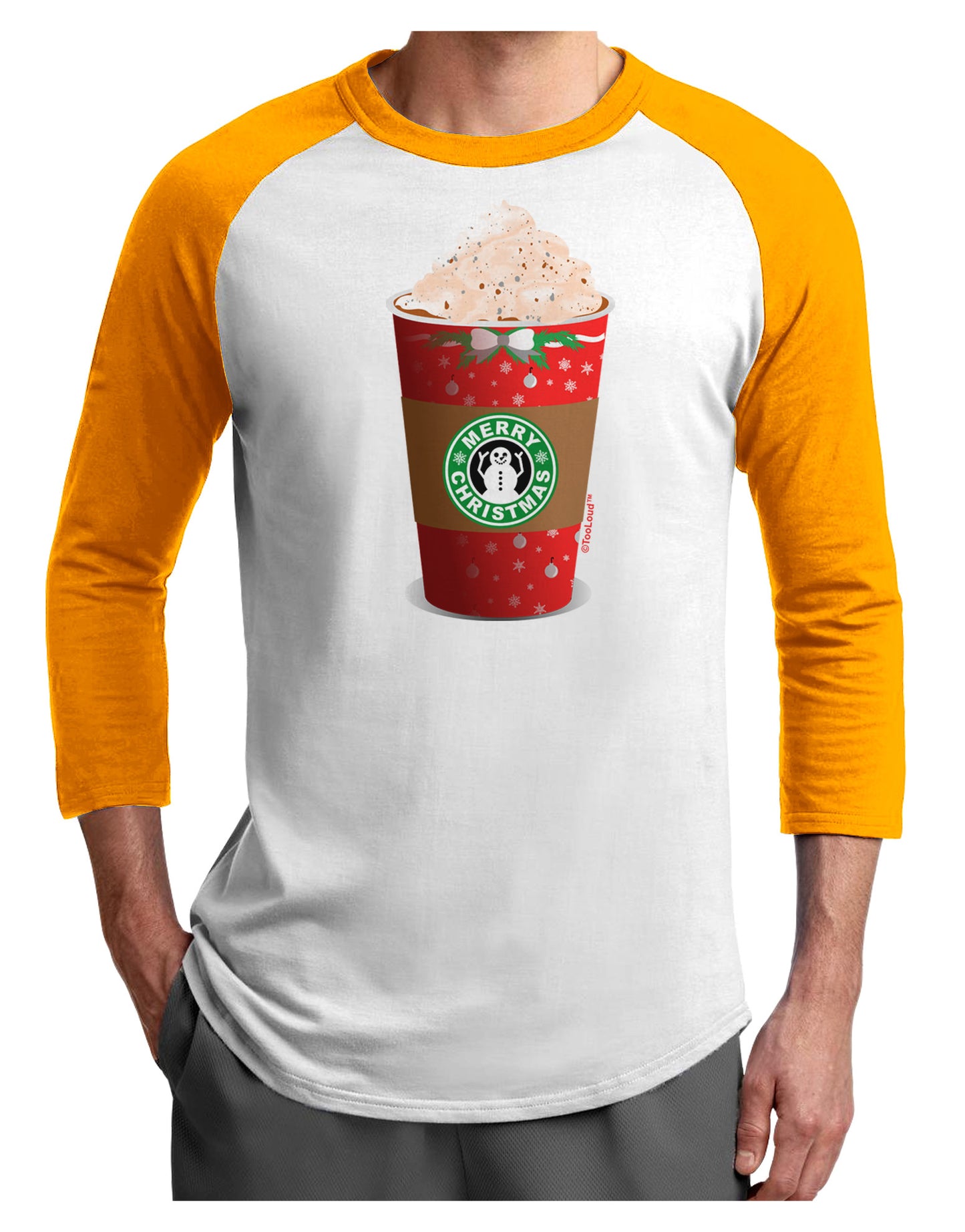 Merry Christmas Latte Cup Adult Raglan Shirt-Raglan Shirt-TooLoud-White-Gold-X-Small-Davson Sales